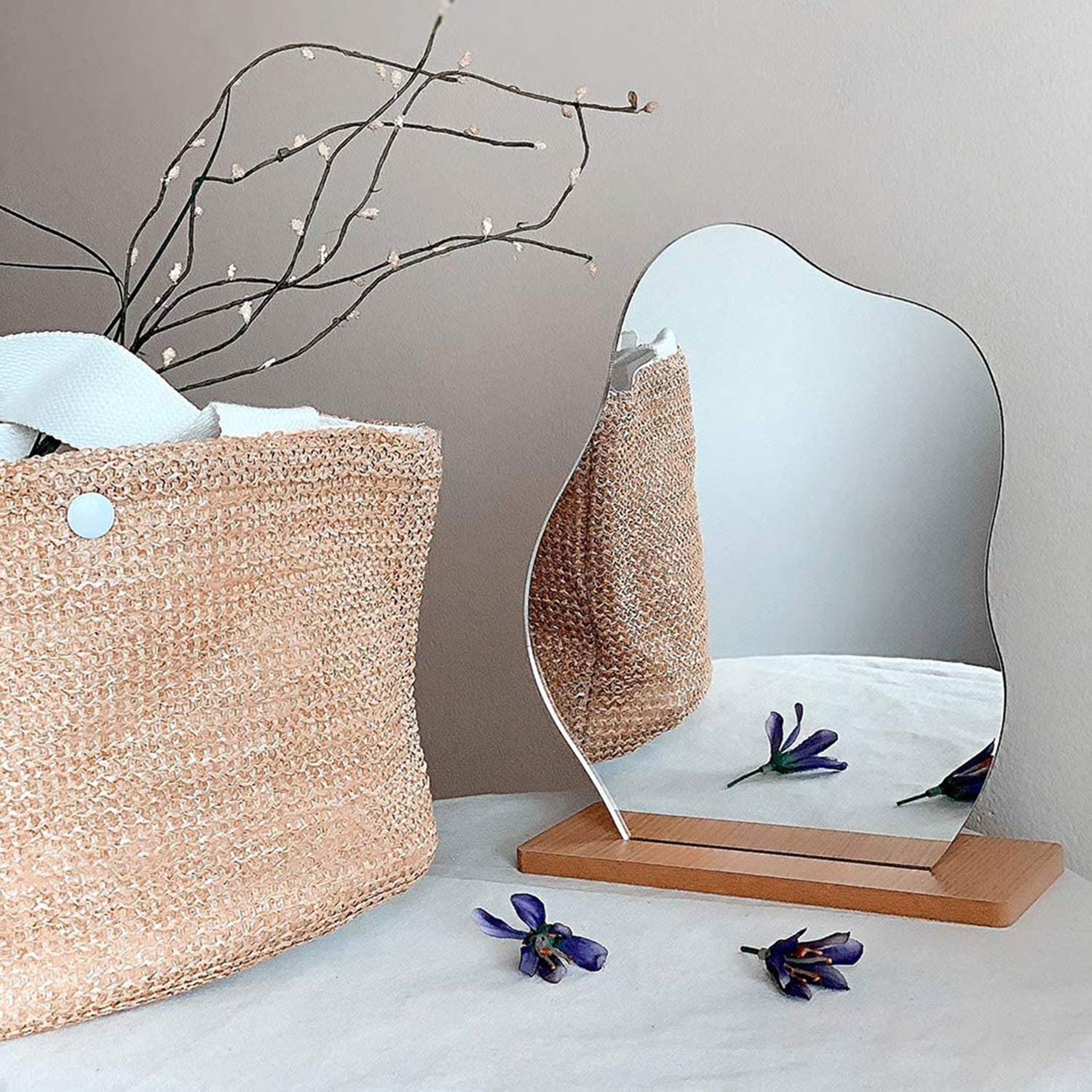 **Acrylic Makeup Mirror with Stand - Frameless Vanity Mirror for Desk, Bedroom & Living Room Decor - Minimalist Aesthetic Tabletop Mirror (Baby Fat) - Perfect for Makeup, Skincare & Home Styling**