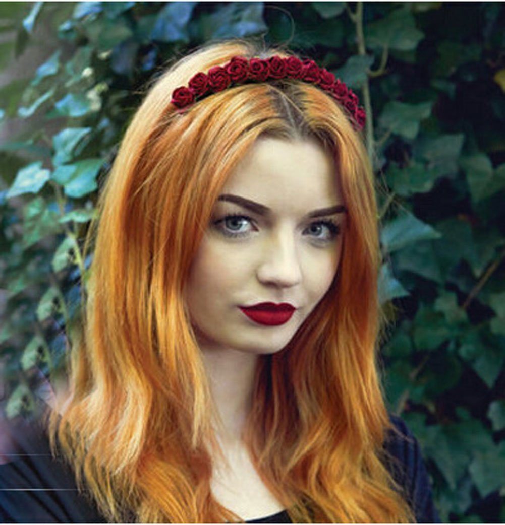 Boho Floral Crown Rose Flower Headband Hair Wreath for Women - Dark Red Wedding Hair Accessories, Festival Headpiece, Photo Shoot Props, Bridal Shower, Boho Chic Style