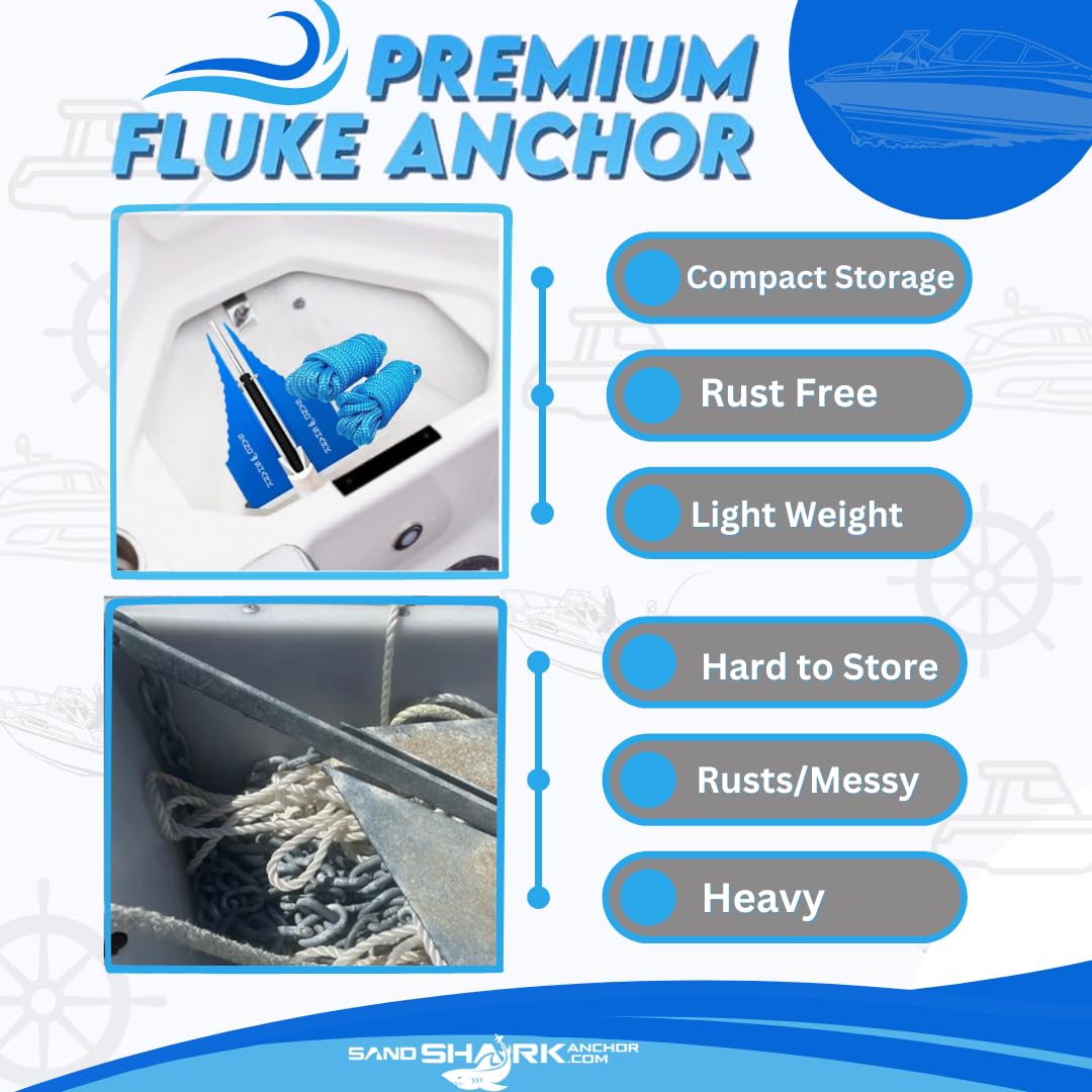 Premium Fluke Anchor with Retractable Shaft - Lightweight Aluminum Boat Anchor for Pontoon, Jet Ski & Small Boats Under 30ft | Easy Storage Sand Anchor Kit for Lakes, Rivers & Coastal Waters