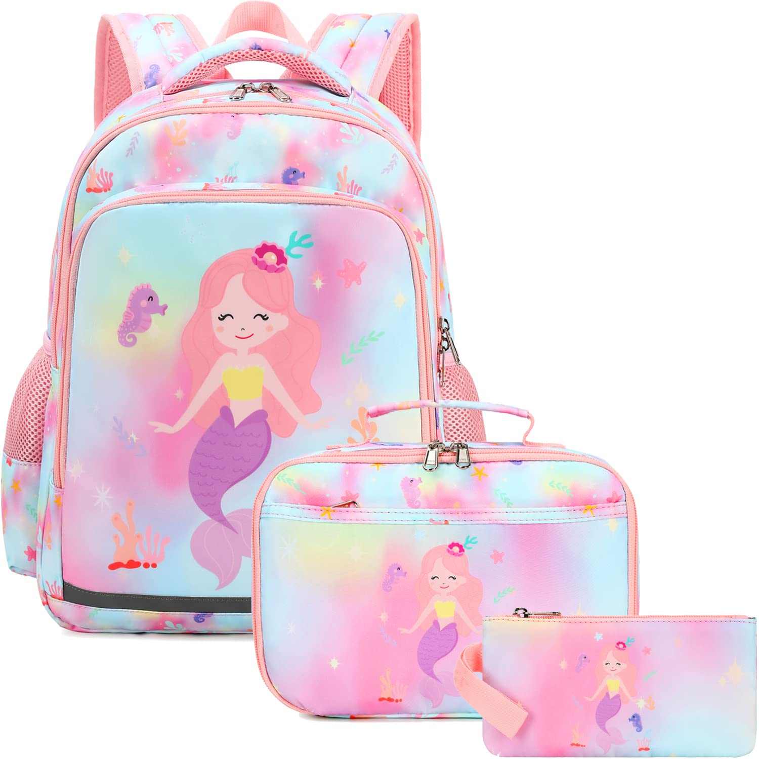 Mermaid Backpack Set for Girls with Lunch Bag & Pencil Box - Perfect for Preschool & Kindergarten