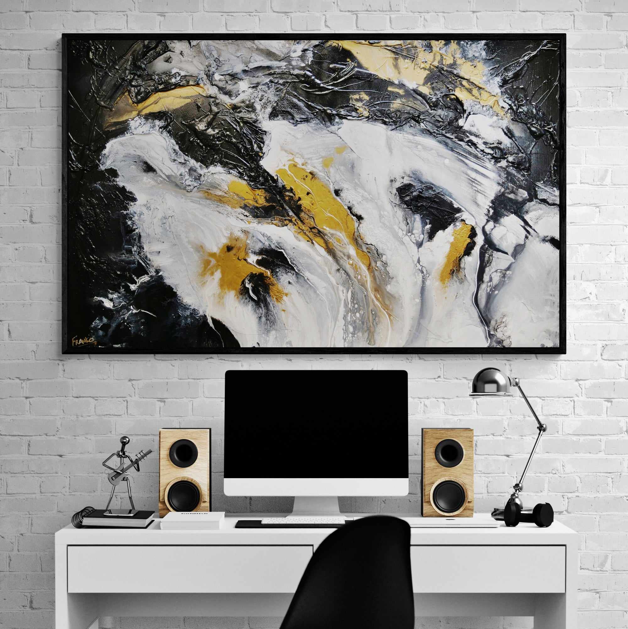 Imperial Bullion 160cm x 100cm Gold White Black Textured Abstract Canvas Wall Art - Modern Home Decor for Living Room, Bedroom & Office