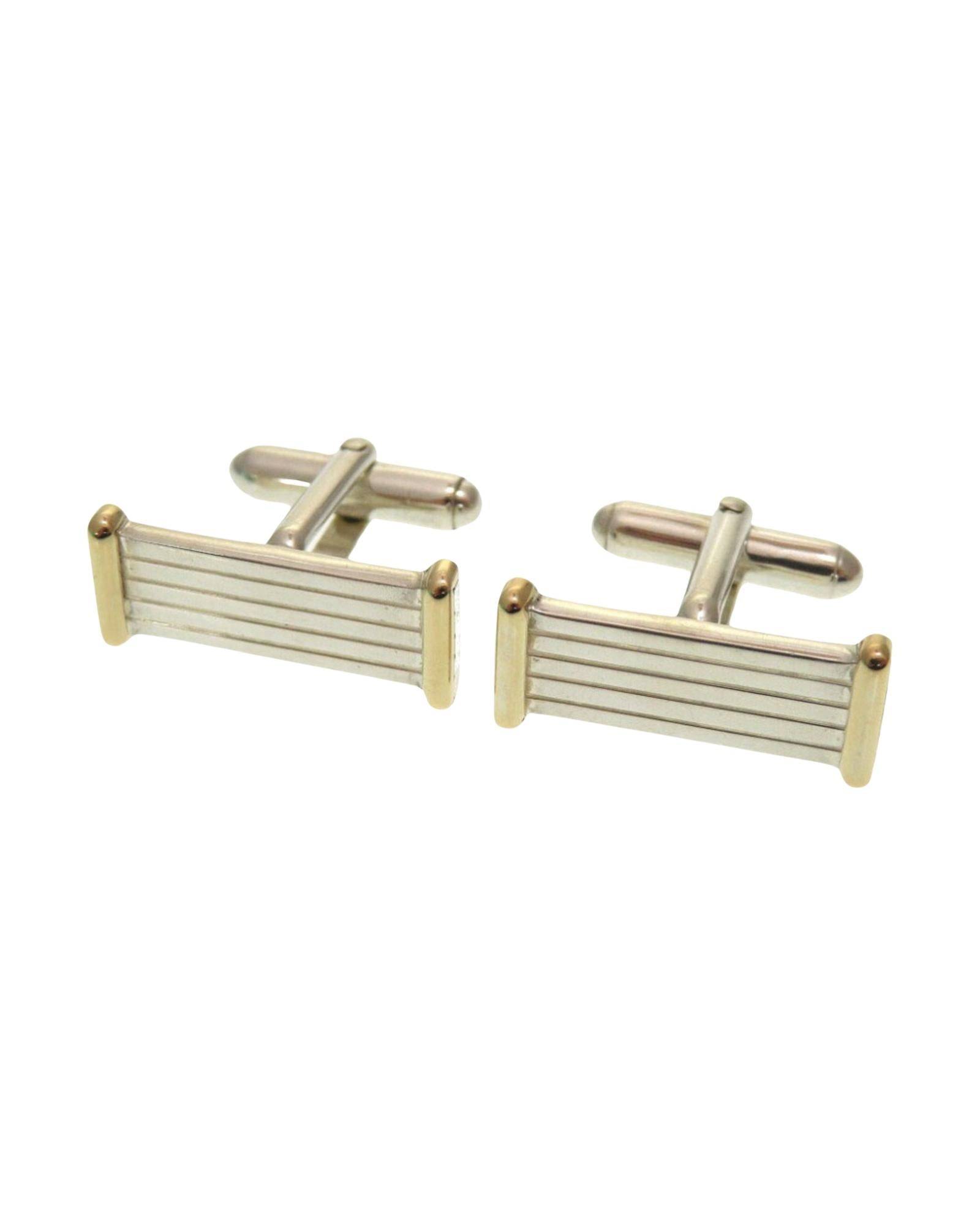 925 Silver & 18K Yellow Gold Men's Cufflinks - Tiffany & Co Style Luxury Dress Accessories for Weddings, Business & Formal Occasions