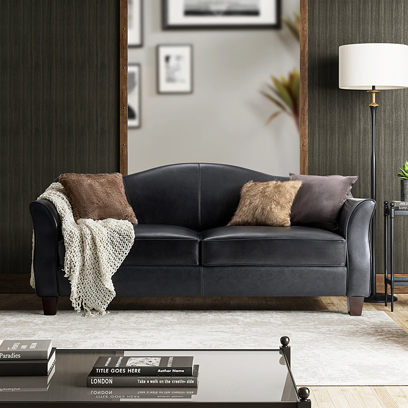 Hugo Traditional Style Curved Genuine Leather Sofa - Elegant Living Room Furniture for Home, Office & Lounge Decor
