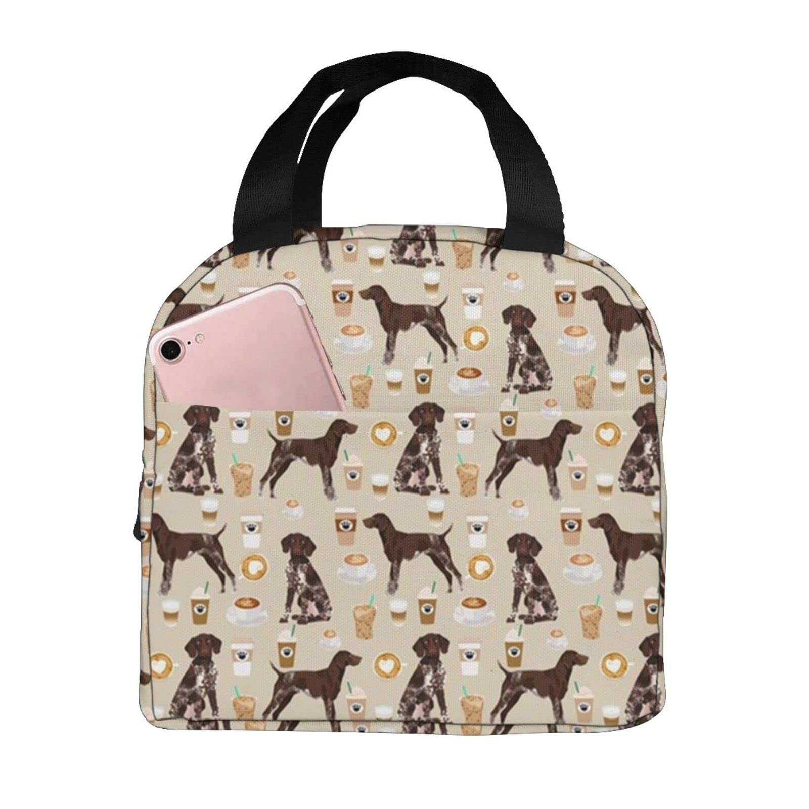 German Shorthaired Pointer Coffee Design Insulated Lunch Bag - Cute Dog Pattern Tote for Women & Men | Perfect for Work, School & Picnics