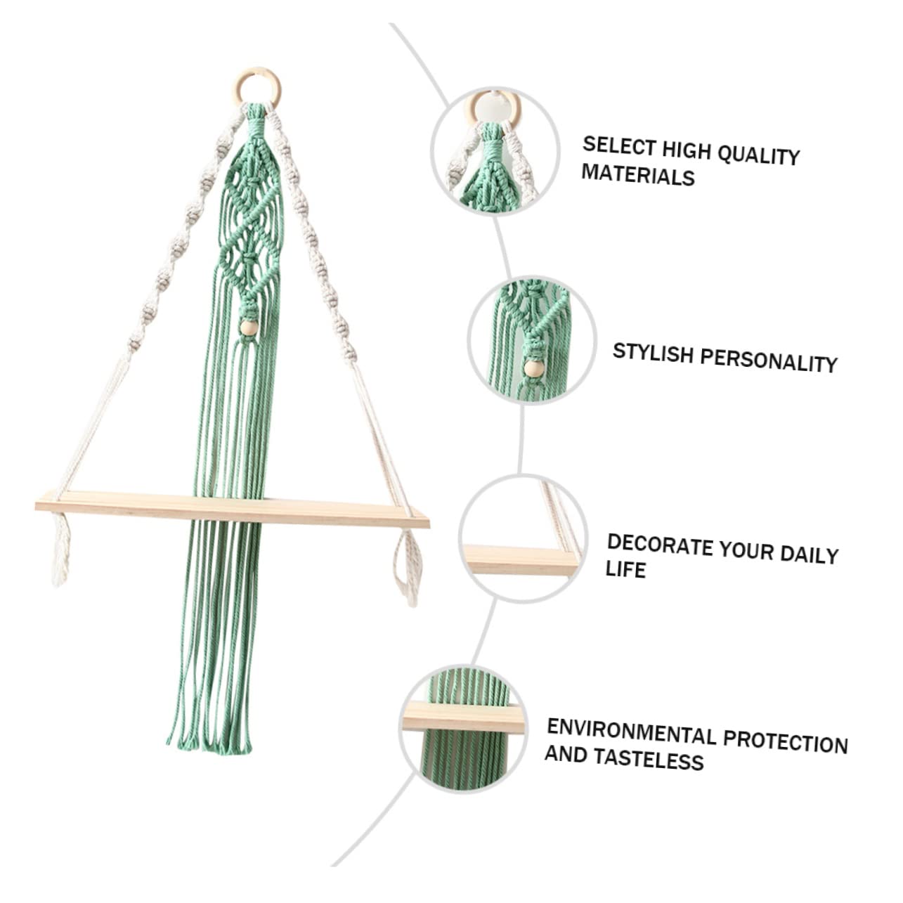 2-Pack Boho Woven Tapestry Wall Hanging Shelf - Natural Wood Macrame Plant Hanger & Storage Rack for Home Decor, Bedroom, Living Room, Office - Perfect for Indoor Plants, Books & Decorative Items