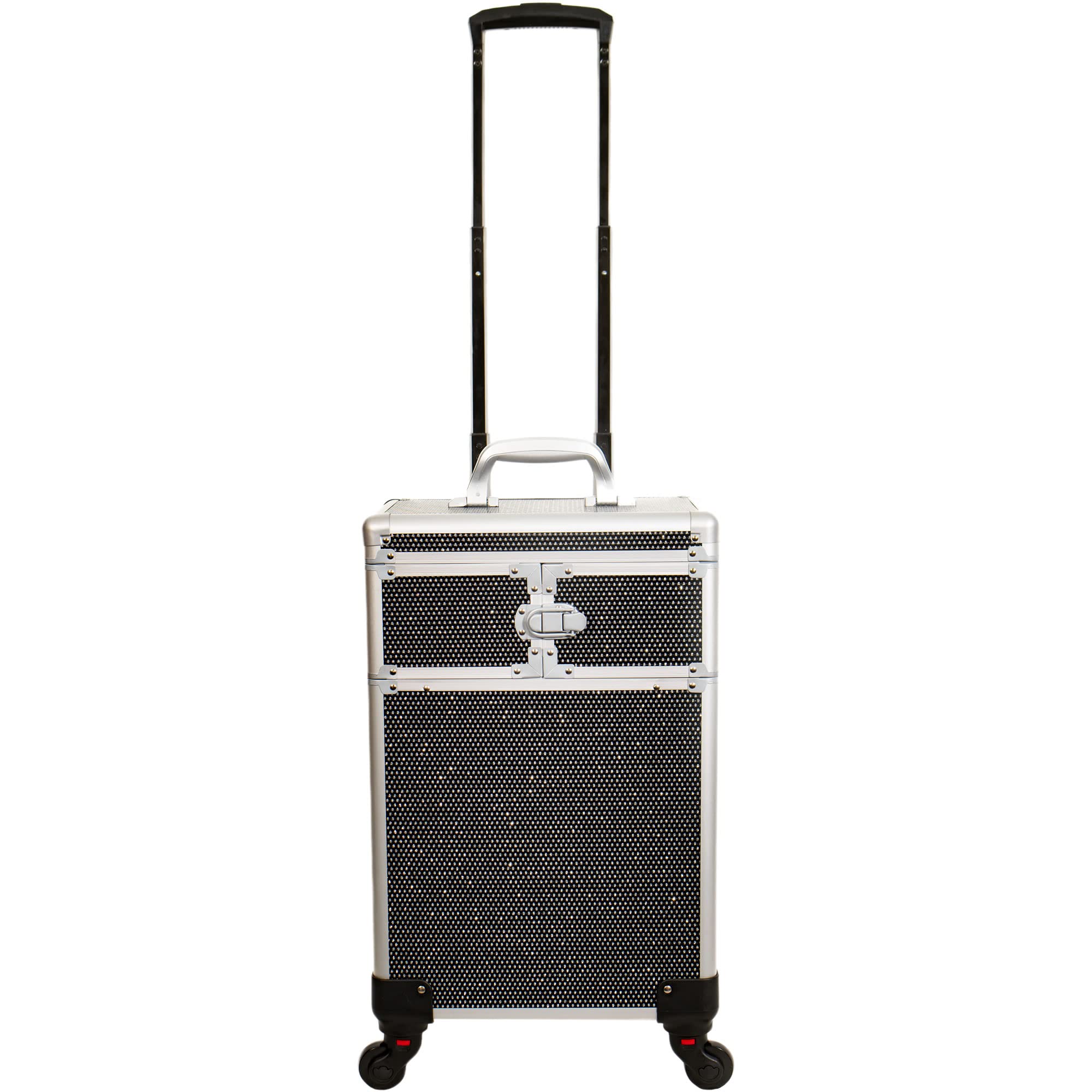 9-in-1 Professional Interchangeable Rolling Makeup Train Case with Organizer Trays & Extra Lid - Perfect for Salon, Travel & Home Cosmetic Storage