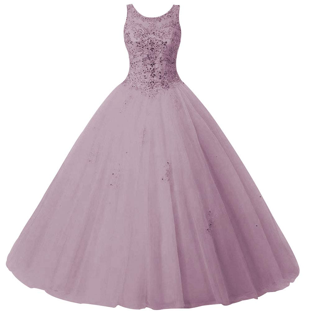 Elegant Quinceañera & Prom Ball Gown - Beaded Tulle Evening Dress with Sleeveless Design for Homecoming, Sweet 16, Wedding & Formal Events