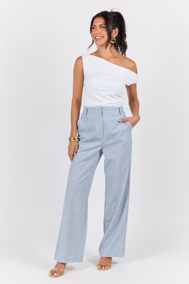 Effortless Style Chambray Woven Trousers for Women - Comfortable Casual Pants for Work, Travel & Everyday Wear