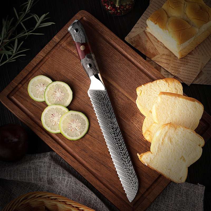 Premium 8-Piece Professional Chef Knife Set with VG10 Stainless Steel Blades & Stained Olive Wood Handles - Includes Protective Sheaths - Perfect for Home Cooking, Professional Kitchens & Culinary Gifts