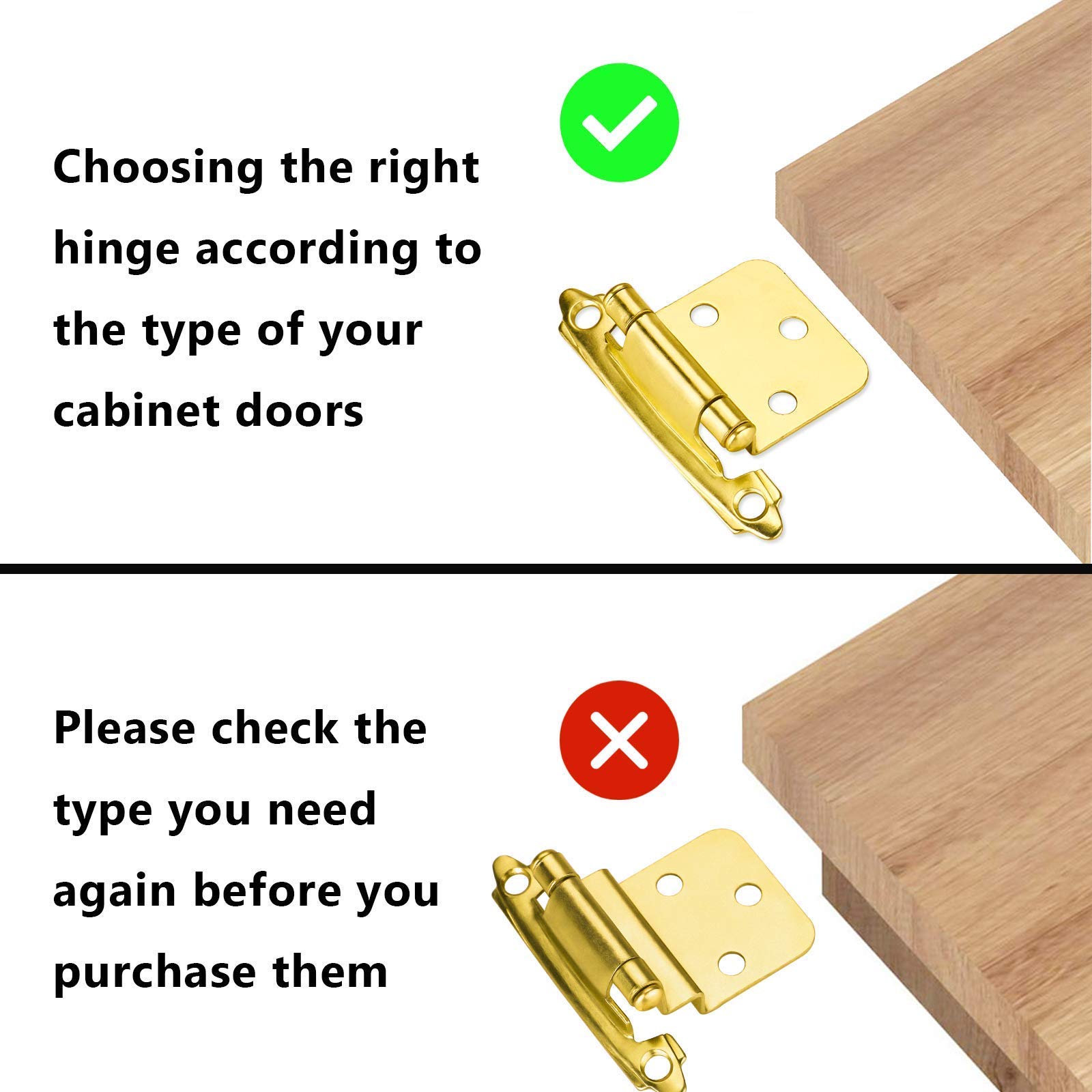 Goldenwarm 15 Pair Self-Closing Overlay Kitchen Cabinet Hinges - SCH30BB Modern Brass Face Mount Hinges for Cabinet Doors (Kitchen, Bathroom, Wardrobe) - Easy Installation & Smooth Operation