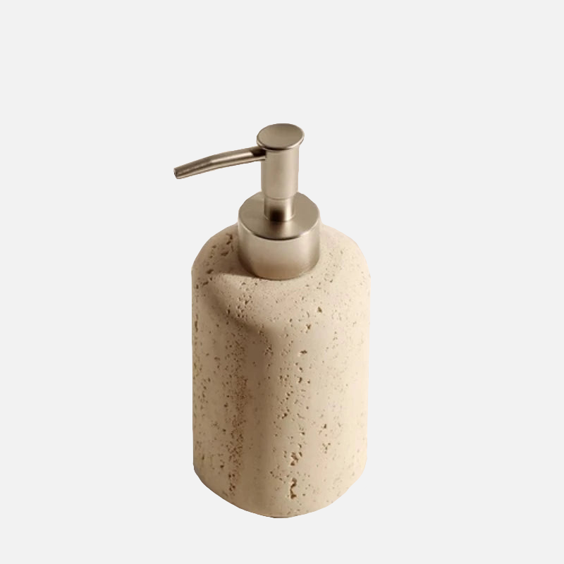Natural Travertine Cave Stone Bathroom Accessories Set - Soap Dispenser, Toothbrush Holder & Tumbler - Spa Style Home Decor for Modern Bathrooms, Luxury Hotel Style Upgrade
