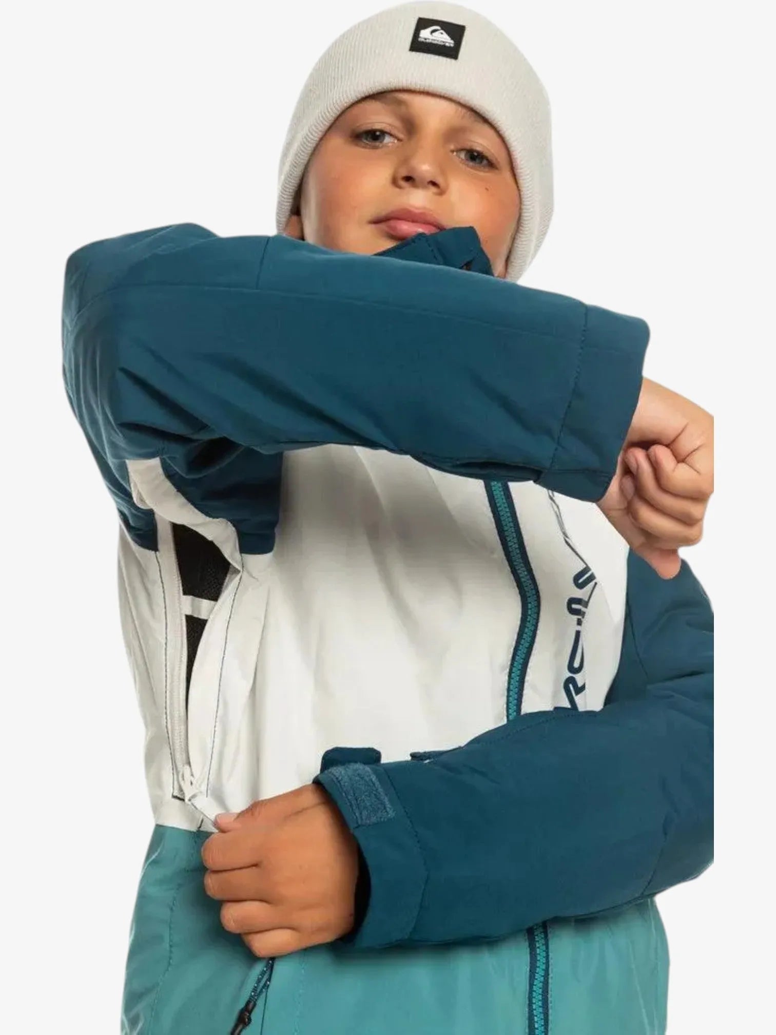 Quiksilver Boys' Side Hit Snow Jacket - Blue & White - Waterproof Winter Coat for Kids - Perfect for Skiing, Snowboarding & Outdoor Adventures