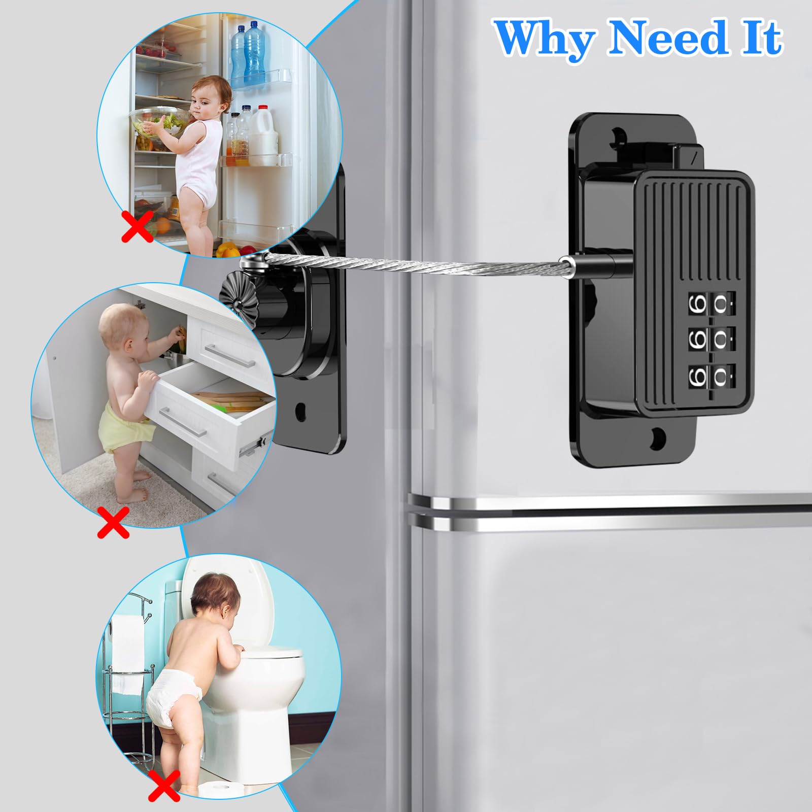 Child Proof Refrigerator Door Lock with Password - No Tools Needed, Safe for Kitchen Fridge, Cabinets, Drawers, Closets, Windows & Doors | Perfect for Homes with Kids & Pets