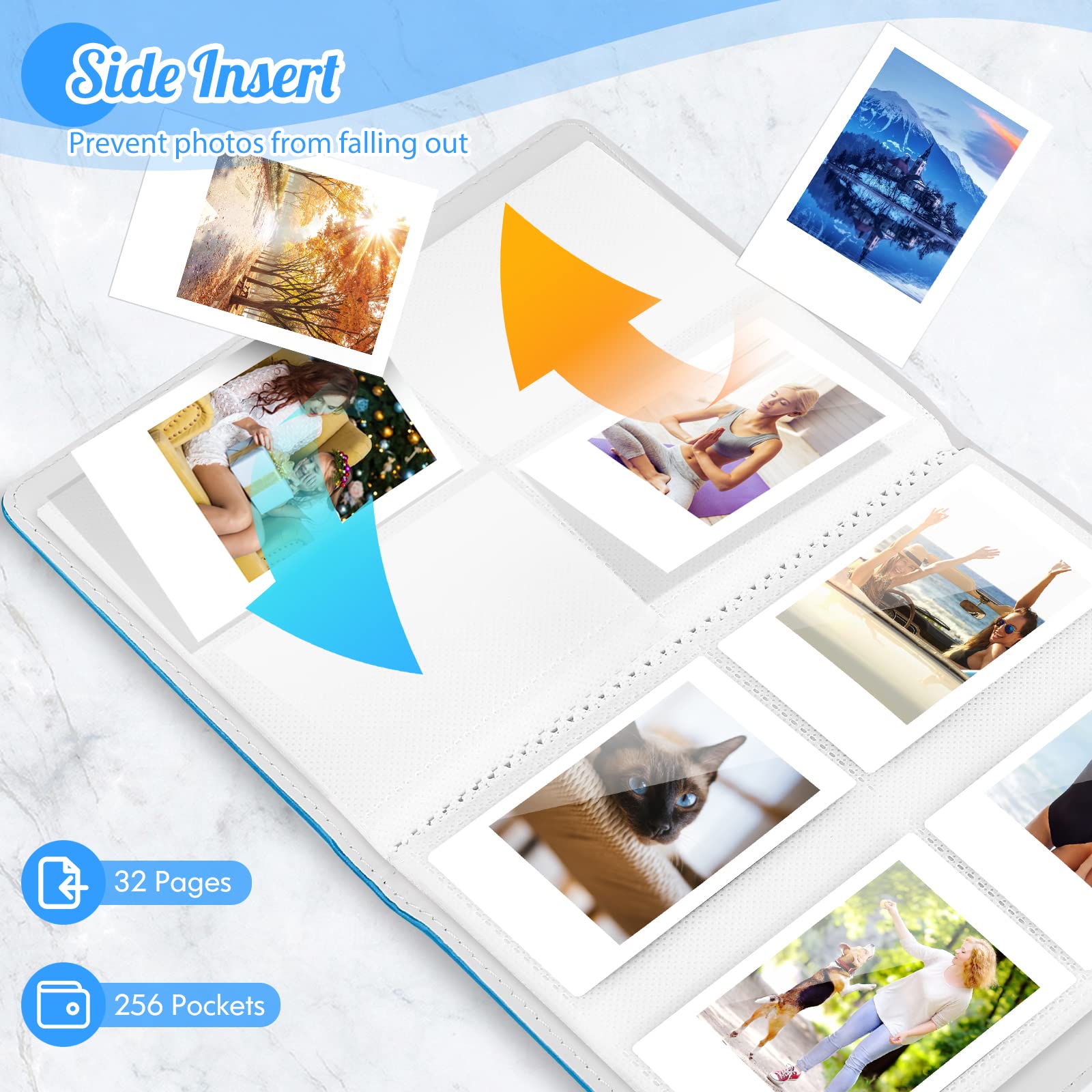 Ablus 256-Pocket Photo Album for Polaroid Snap, SnapTouch, Zip Mint Cameras & Printers - Compatible with Fujifilm Instax Mini 11, 90, 9, 8+, 8, 7S, 70, 50S, 26, 25, LiPlay Instant Cameras & Mini Link SP-1 Printer (Blue) - Perfect for Organizing, Storing & Displaying Instant Photos at Home, Office or Events