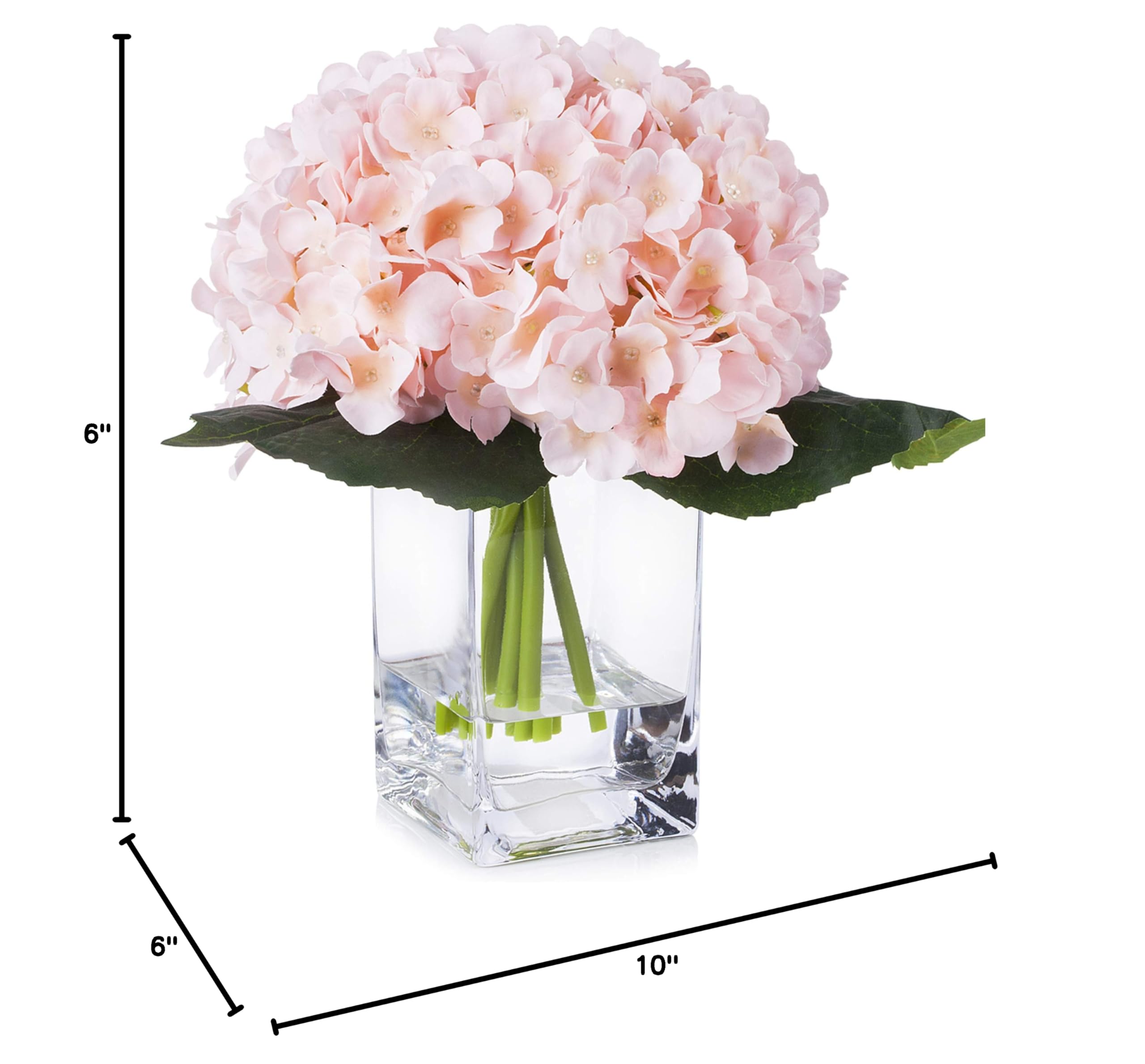 Premium Artificial Hydrangea Silk Flower Arrangement in Glass Cube Vase - Elegant Home & Wedding Decor (Blush Pink) | Perfect for Centerpieces, Table Decor, Living Room Accents & Bridal Shower Decorations
