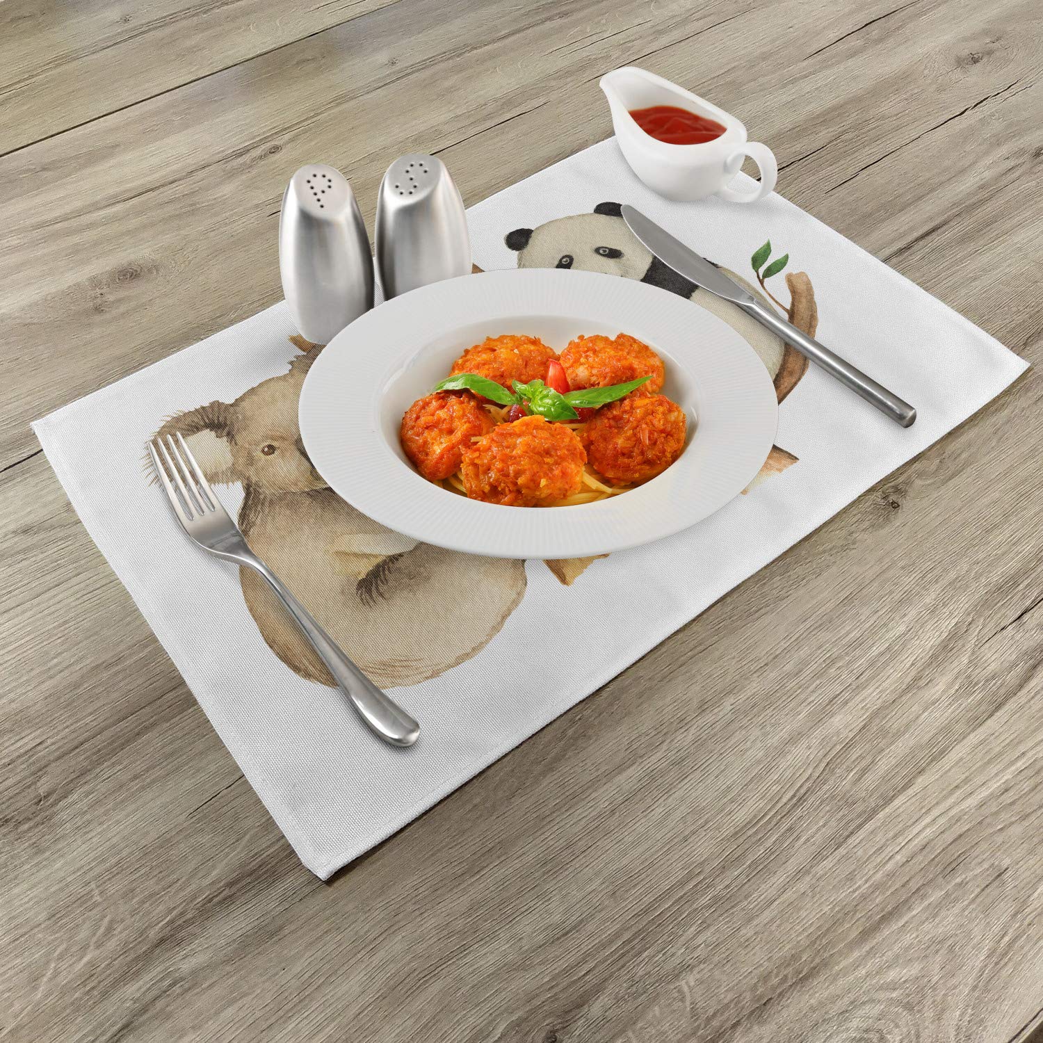 Ambesonne 4-Piece Panda Place Mats Set - Koala & Panda Sitting on Trees Wildlife Habitat Design, Washable Fabric Table Mats for Dining Room & Kitchen Decor (Beige/Black) - Perfect for Family Dinners, Parties & Nature-Themed Home Decor