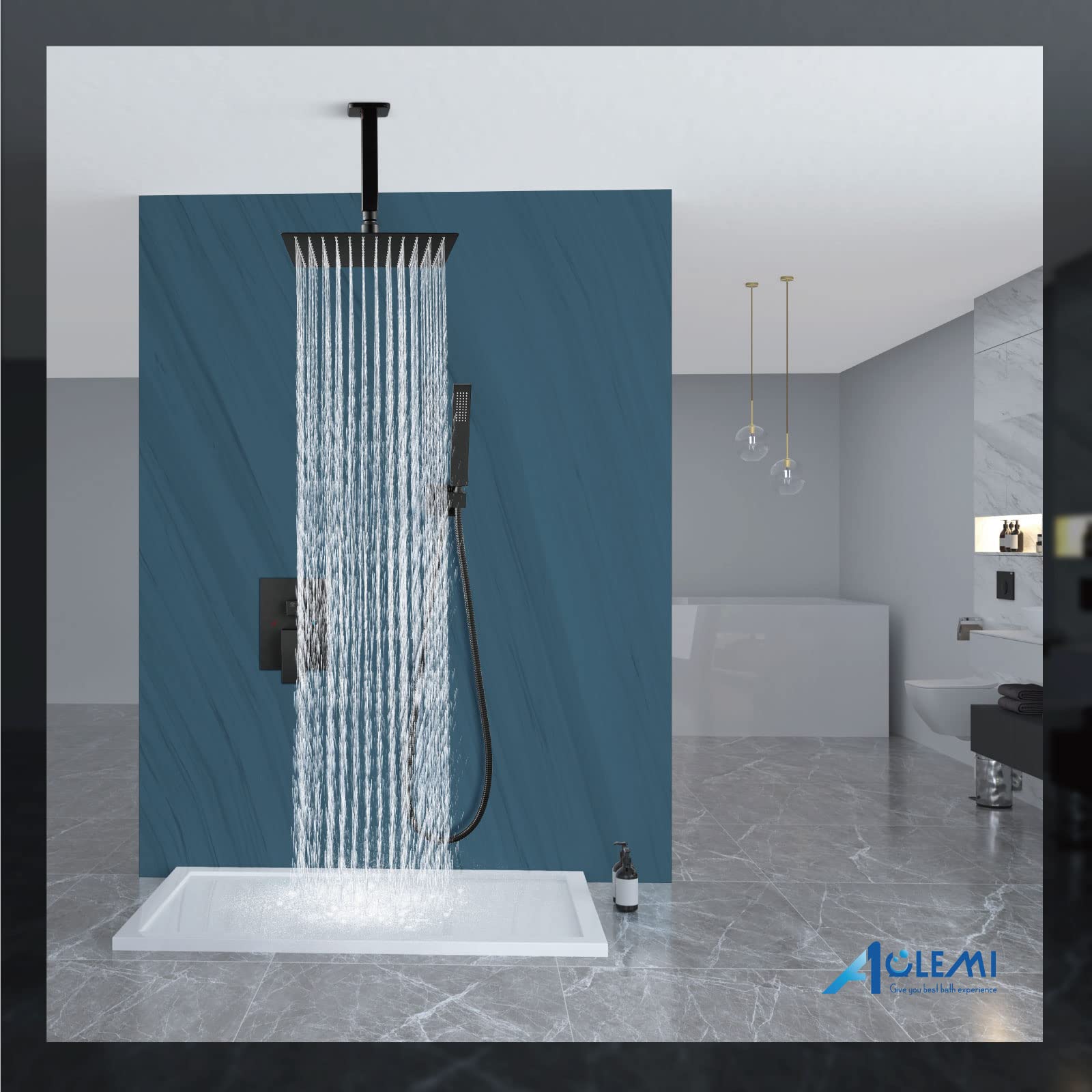 Aolemi 10 Inch Matte Black Ceiling Mount Rain Shower System with Handheld Spray - High Pressure Shower Faucet Set with Rough-in Valve & Trim Kit - Perfect for Modern Bathroom Renovation & Spa-Like Shower Experience