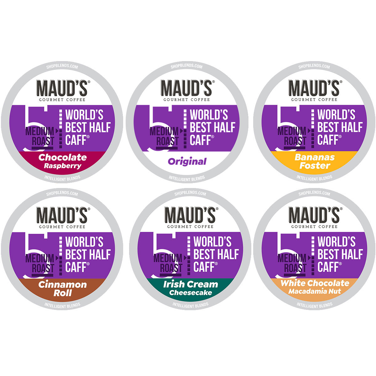 Maud's World's Best Half Caff Flavored Coffee Pods Variety Pack (6 Blends) - Perfect for Home & Office Use, Compatible with Keurig 2.0 K-Cup Brewers