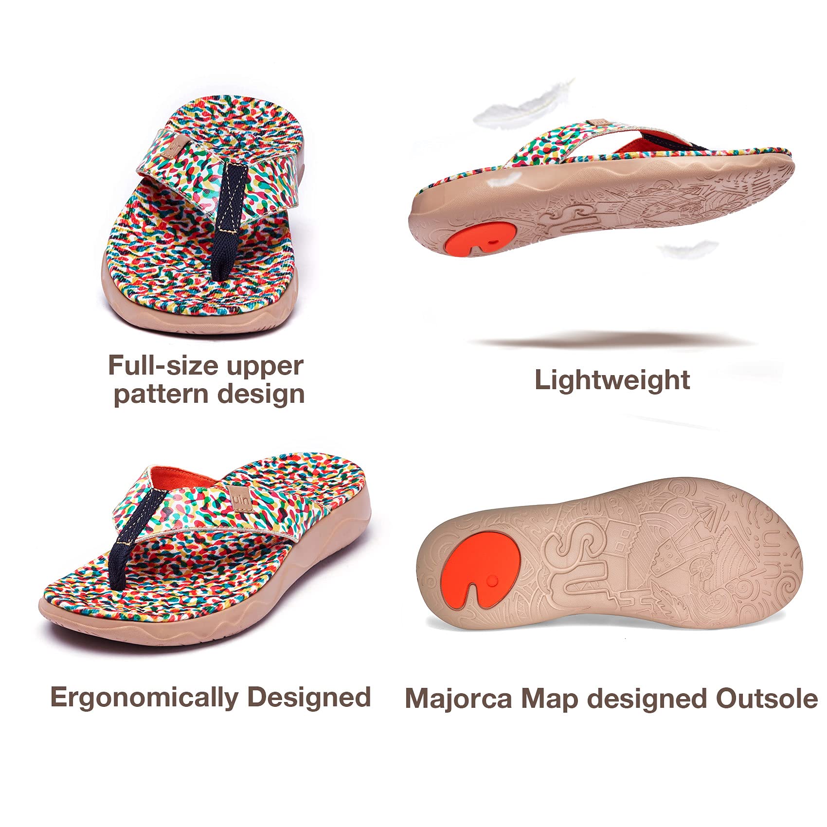 UIN Women's Flip Flops - Comfortable Non-Slip Summer Sandals with Artistic Paint Design for Beach, Travel & Casual Wear