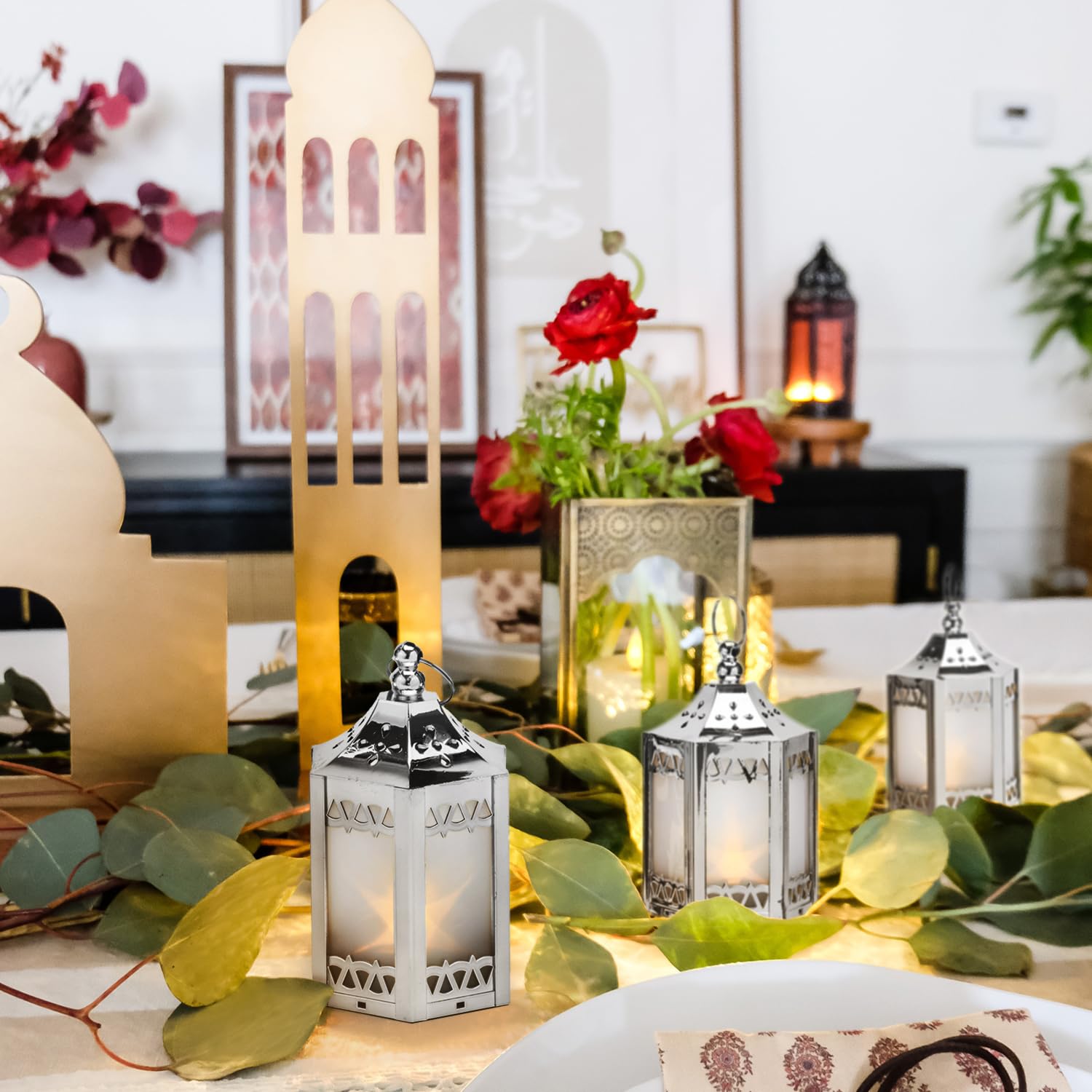 Silver Mini LED Star Lanterns - 6 Pack Battery-Operated Decorative Lanterns for Indoor Christmas Decor, Wedding Centerpieces, Winter Reception & Party Decorations - Perfect for Table Settings, Holiday Displays and Romantic Ambiance Lighting