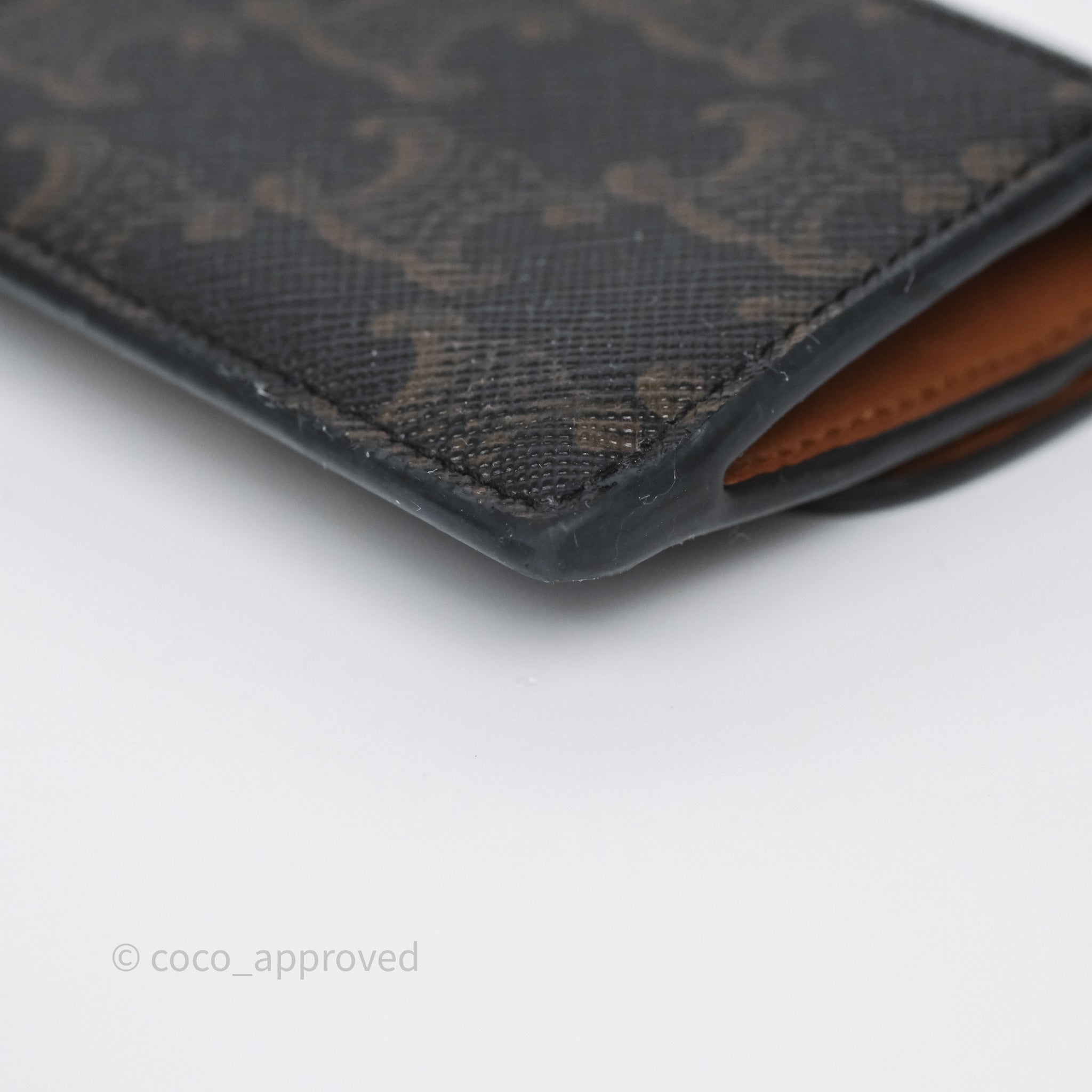Celine Triomphe Canvas Card Holder with Flap - Tan Leather Wallet for Women | Perfect for Everyday Use & Travel Essentials