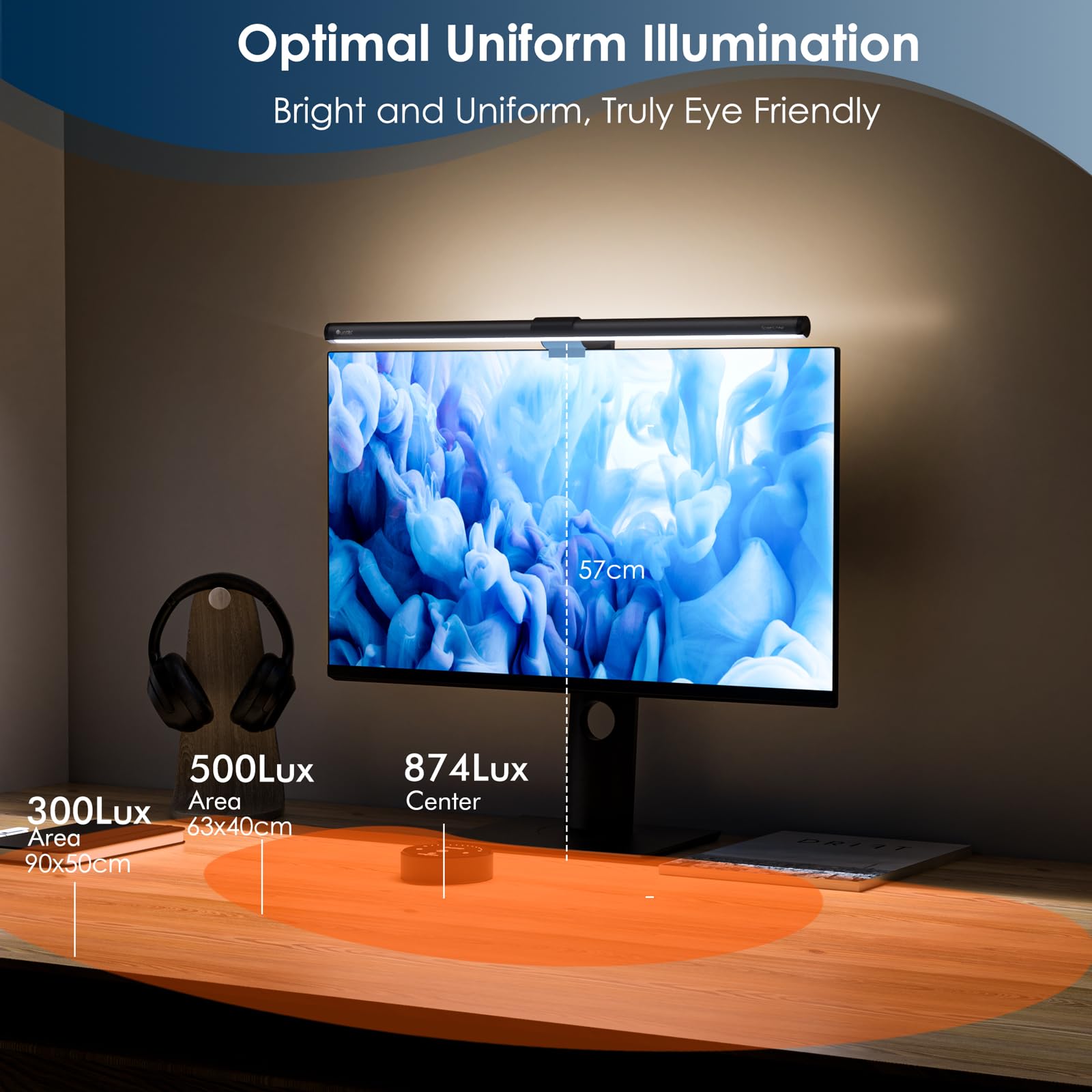 Quntis 40cm Curved Monitor Light Bar with Remote - Dimmable LED Desk Lamp for PC, Office & Home Use