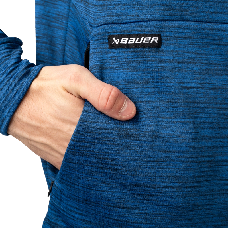 Bauer FLC Mock Neck Long Sleeve Tee for Men - Comfortable Performance Shirt for Hockey & Casual Wear - Senior Size Blue