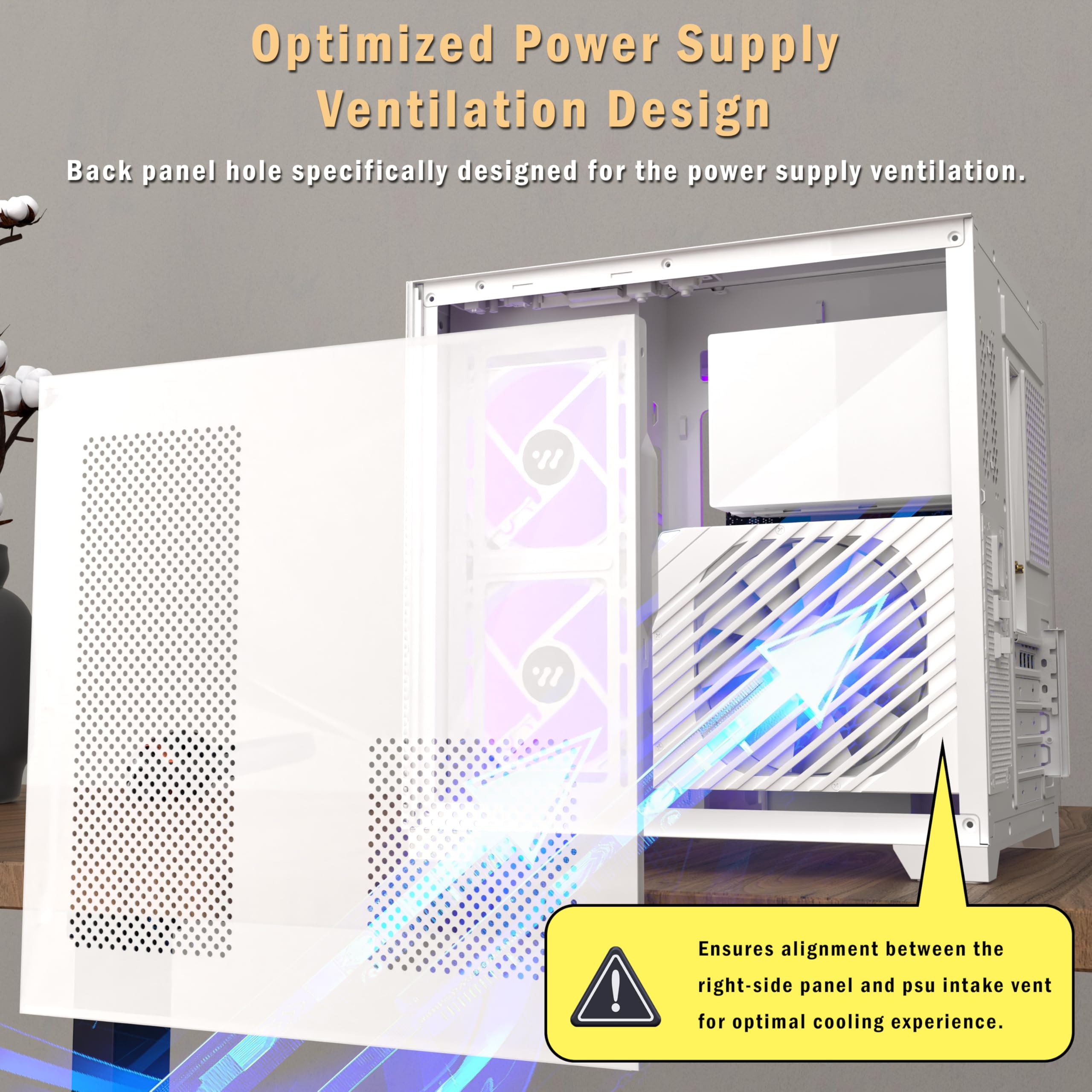 KEDIERS Micro ATX Tower PC Case - White Mini Gaming Computer Case with 4 PWM ARGB Fans & 2 Tempered Glass Panels | Perfect for Compact Gaming Setups & Home Office Workstations