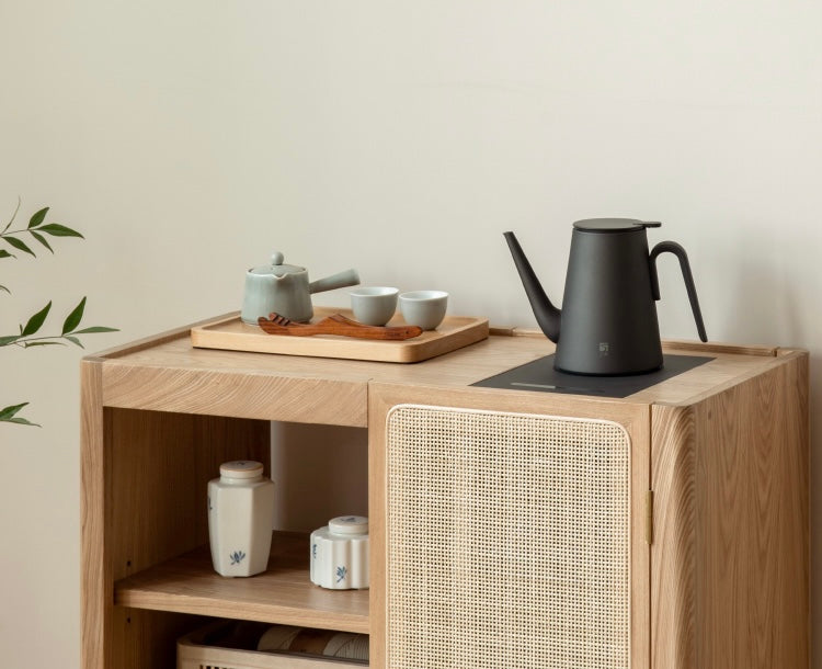 Solid Oak and Ash Wood Tea Maker Mobile Side Cabinet - Portable Side Table for Living Room, Bedroom, or Office