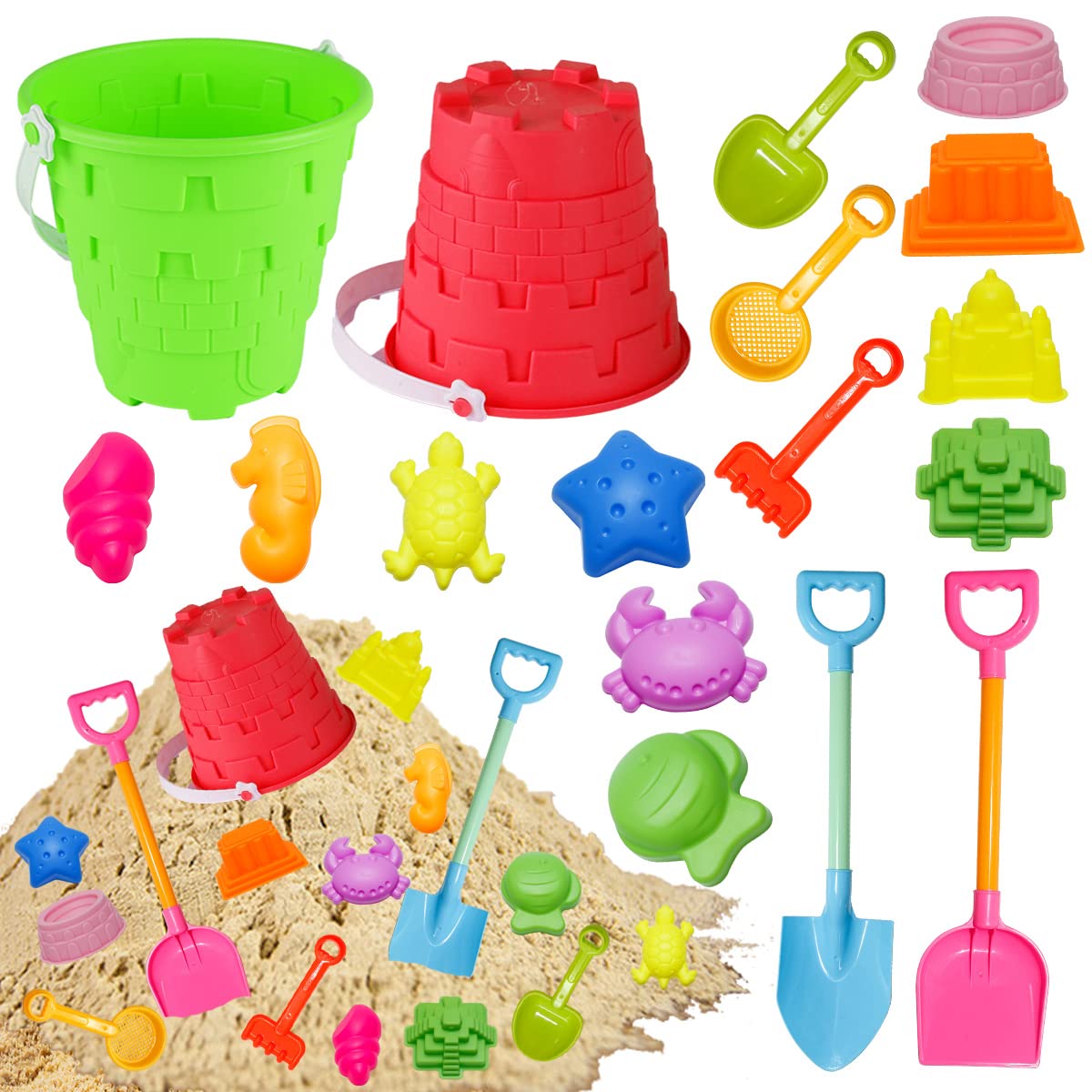 Holady 17-Piece Beach Toys Set for Kids - Sand Bucket, Shovel, Rake, Molds & Sifter for Building Sandcastles | Perfect Beach Day Essentials for Boys & Girls | Summer Vacation, Backyard Play & Shoreline Fun
