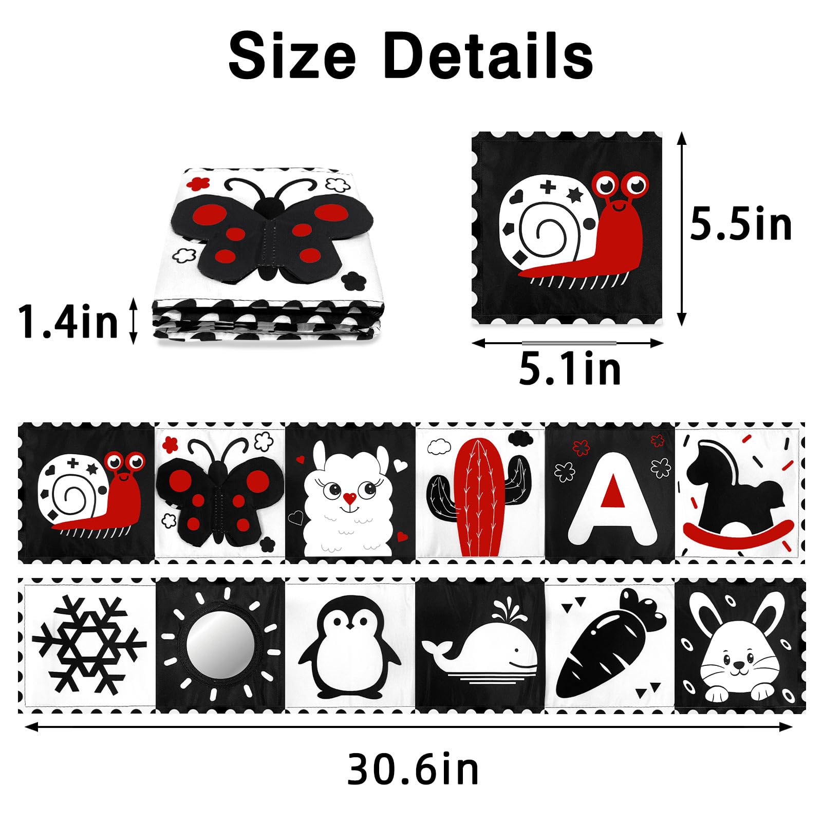 High Contrast Black and White Baby Toys for Newborns 0-6 Months - Soft Sensory Book for Tummy Time, Visual Stimulation & Brain Development - Montessori Learning Toy Gift (Butterfly Design) - Perfect for Early Childhood Education & Newborn Playtime