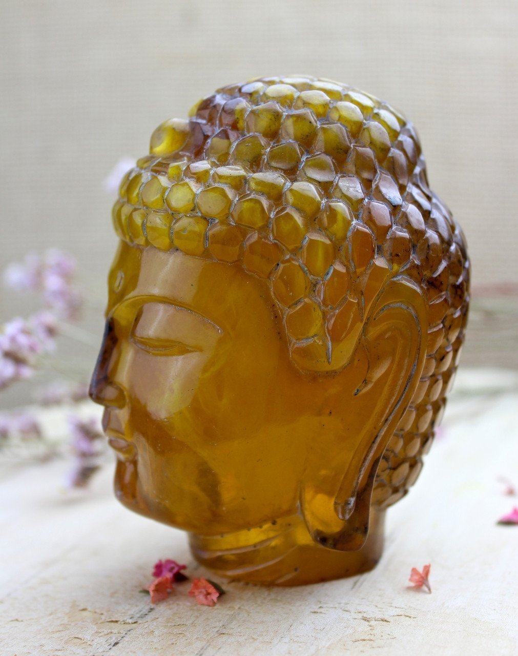 Handcrafted Copal Wood Buddha Head Statue - Spiritual Home Decor, Meditation & Yoga Room Accessory, Zen Garden Ornament