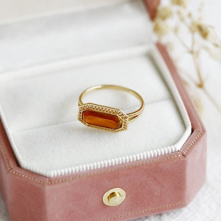 Vintage Baguette Lab-Created Baltic Amber Rings for Women | HJZB 230 | Elegant Jewelry for Everyday Wear, Special Occasions & Gift Giving