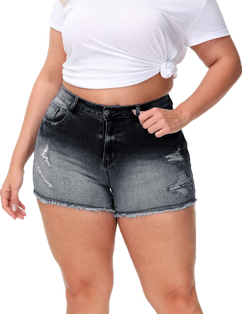 ALLEGRACE Sexy Plus Size Denim Shorts for Women - Distressed High Waist Shorts with Pockets | Perfect for Summer Outfits, Beach Vacations & Casual Wear