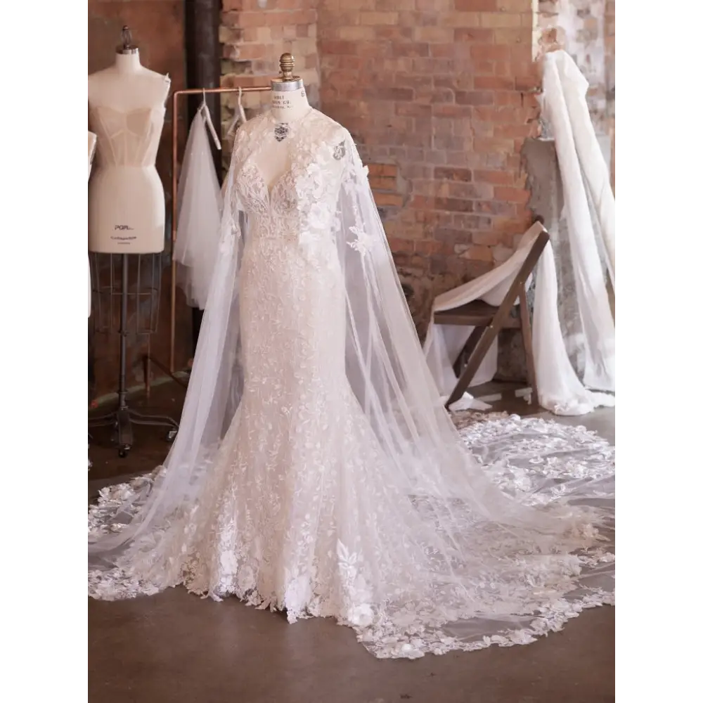 Maggie Sottero Archer Cape - Elegant Wedding Cape with Lace Detailing for Brides, Bridesmaids & Formal Occasions | Perfect for Outdoor Ceremonies, Photoshoots & Special Events