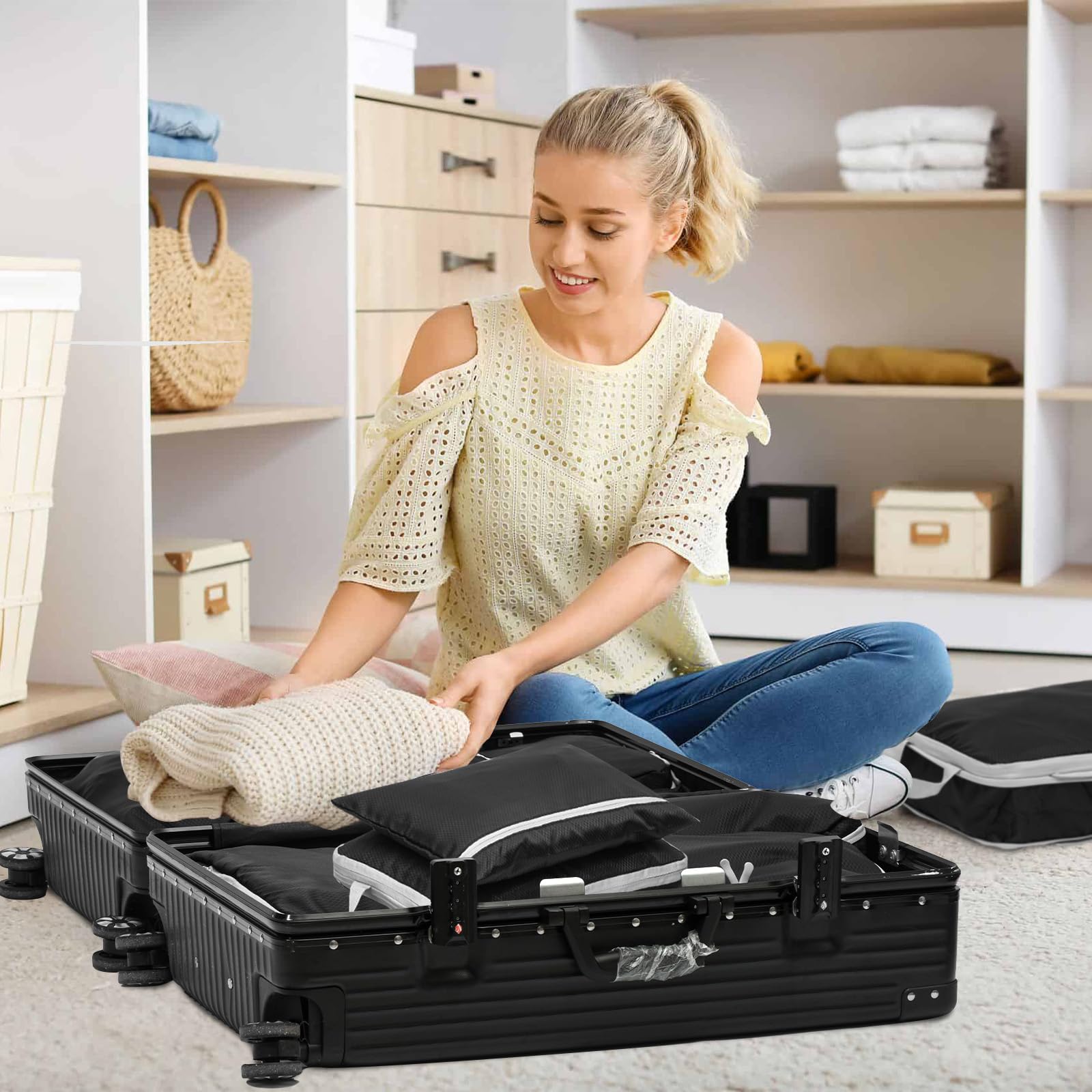 8-Piece Compression Packing Cubes Set for Travel - Luggage Organizer Bags for Women & Men (Black) | Perfect for Suitcase Organization, Business Trips & Vacation Packing