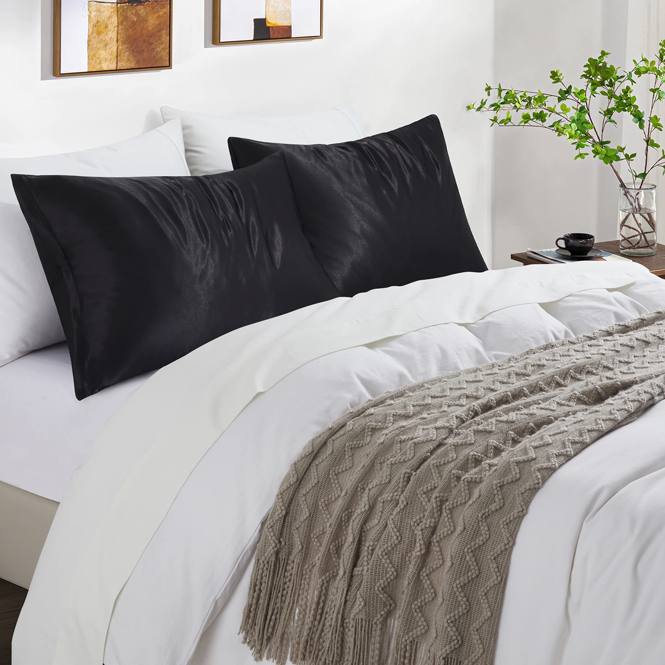Silk Satin Pillowcase Set of 2 - Queen Size 20x30 with Zipper for Hair & Skin Care - Perfect for Bedroom Luxury