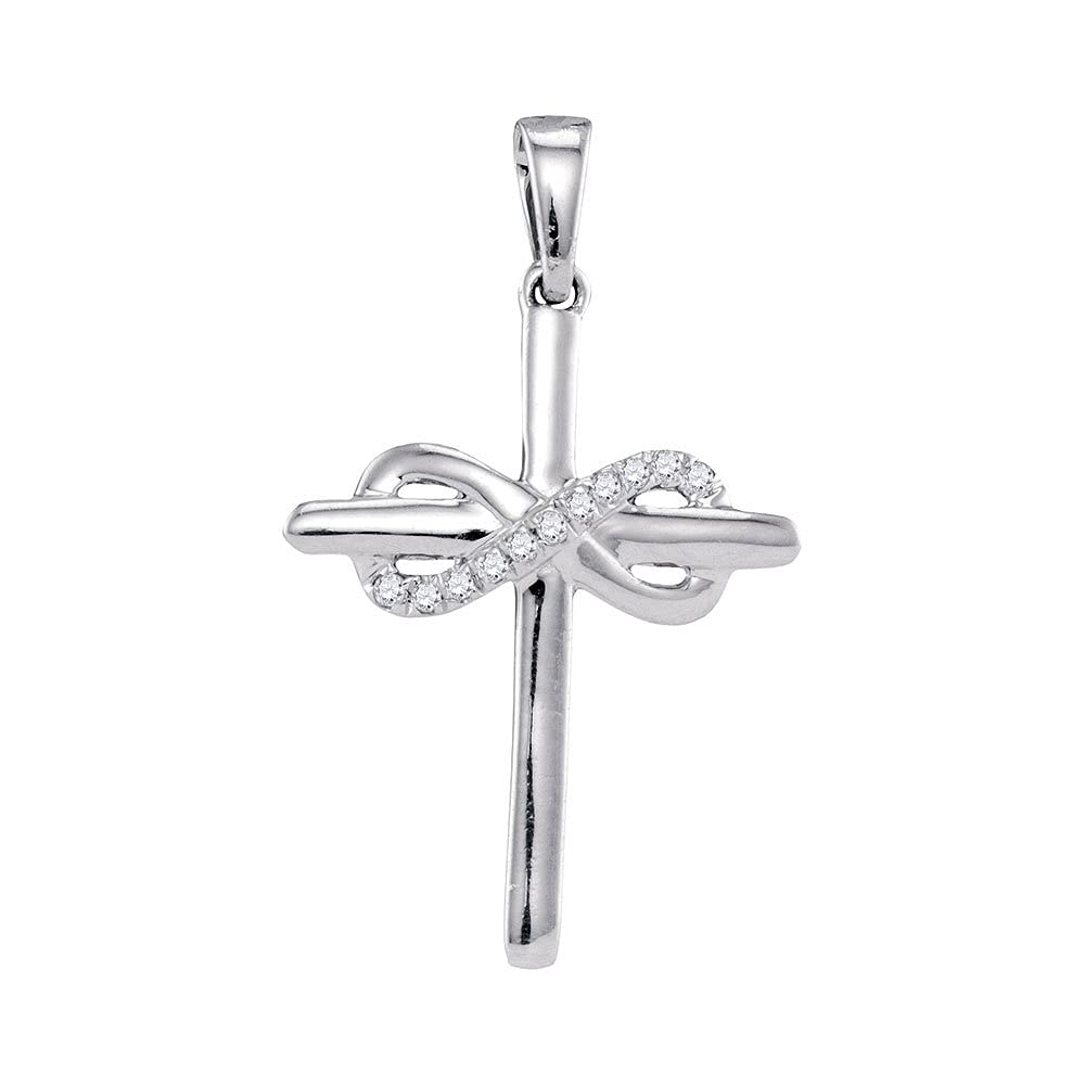 10K White Gold Women's Round Diamond Cross Infinity Pendant Necklace - 1/20 CTTW - Perfect for Everyday Wear, Gift Giving & Special Occasions