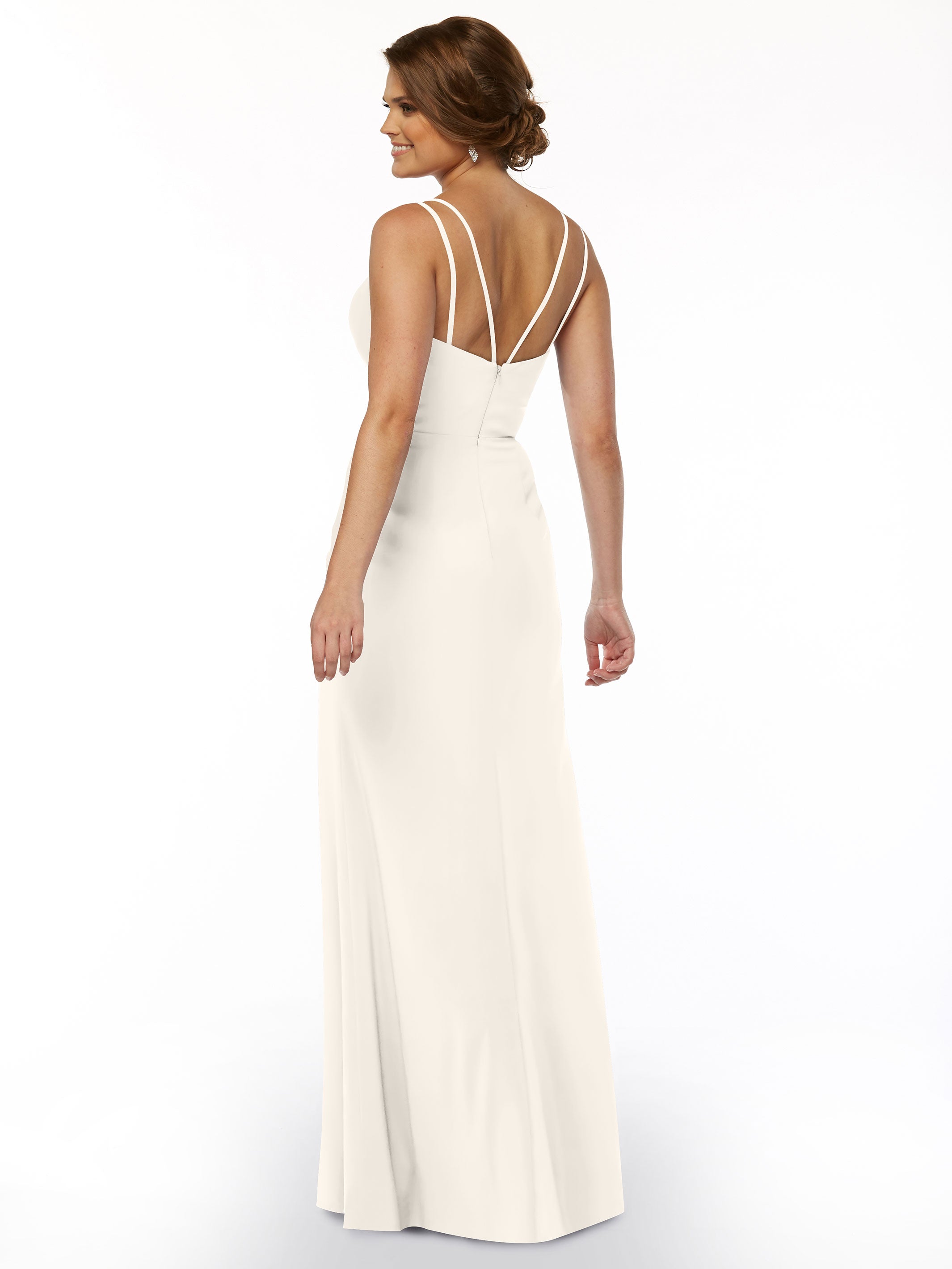 Elegant 83030 Sheath Stretch Chiffon Bridesmaid Dress with Bateau Neckline & Thigh Slit - Perfect for Weddings, Formal Events & Special Occasions