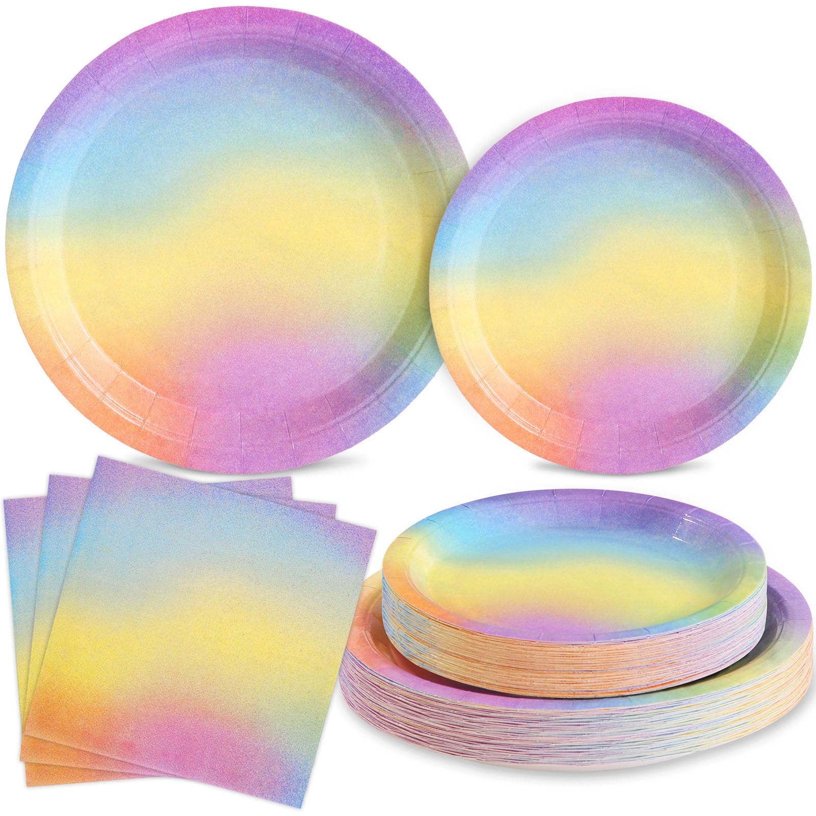 150-Piece Pastel Rainbow Party Supplies Set - Includes Paper Plates, Napkins for 50 Guests - Perfect for Baby Showers, Girls' Birthday Parties & Rainbow-Themed Celebrations
