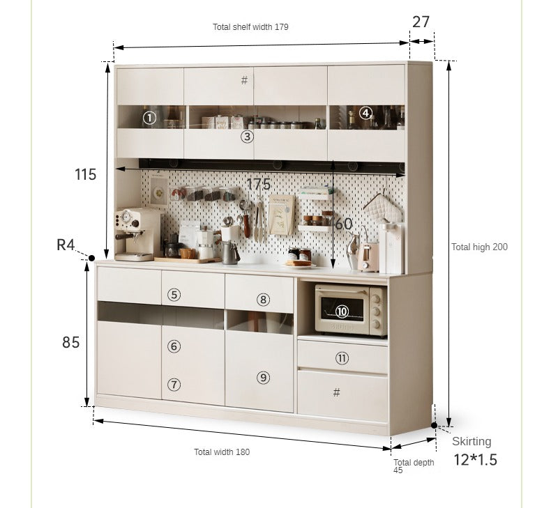 Solid Poplar Wood Wall-Mounted Cream Style Dining Sideboard - Perfect for Small Spaces, Kitchens, and Dining Rooms