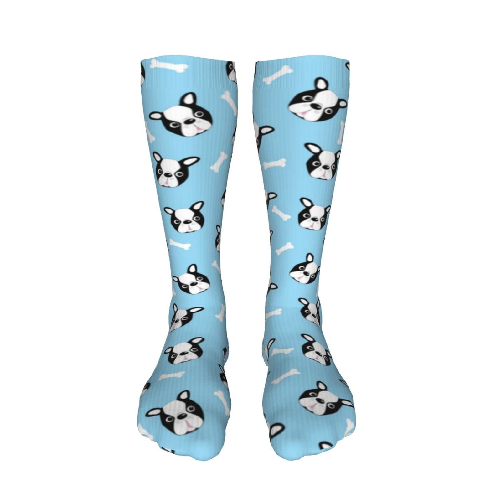 Best Compression Socks for Women & Men - Boston Terrier Print Knee-High Support Socks for Running, Cycling & Sports - Perfect for Workouts, Travel & Recovery