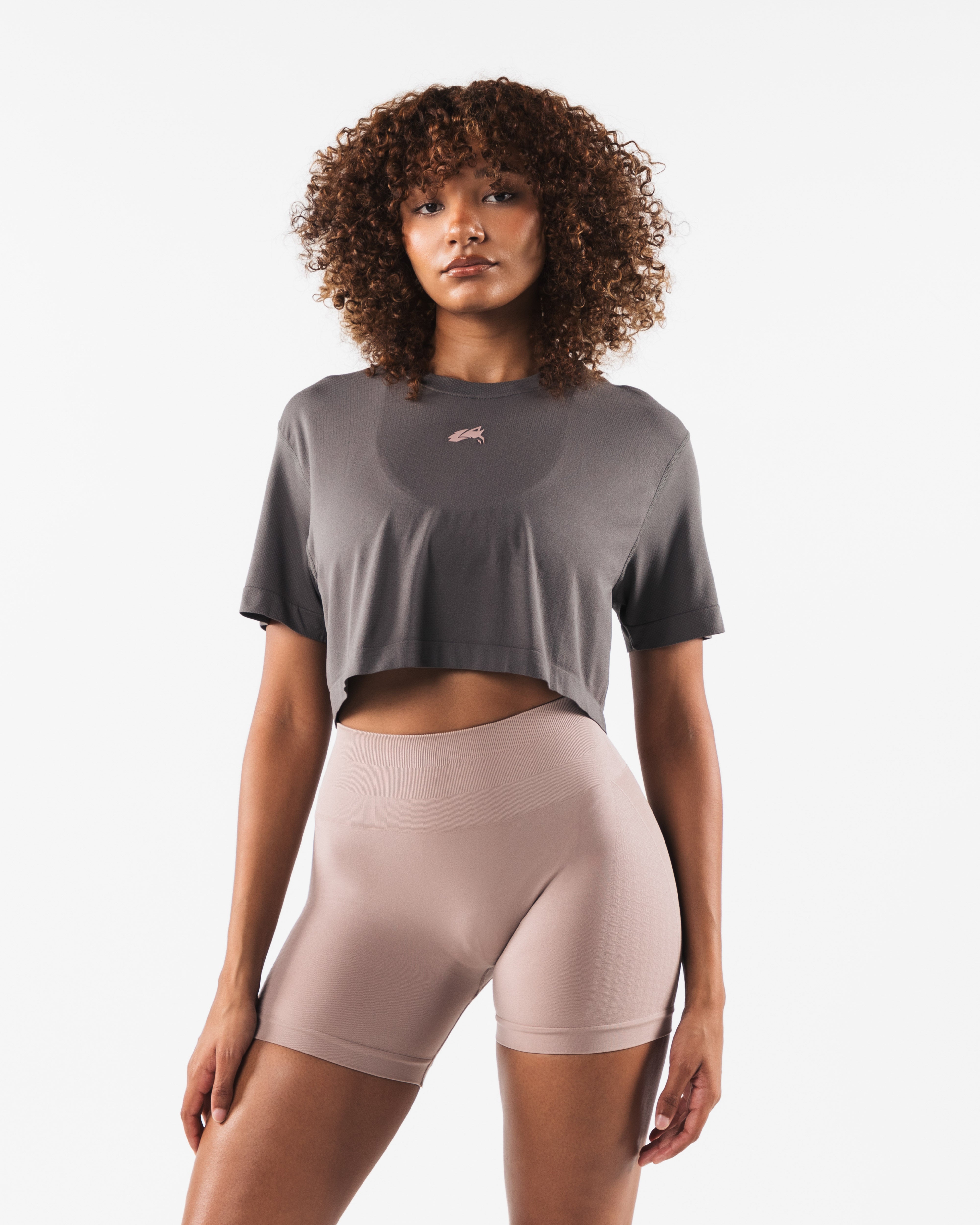 Wolf Head Airtech SS Crop Top - Dusty Concrete Color Women's Fitness Workout Shirt for Running, Yoga & Gym
