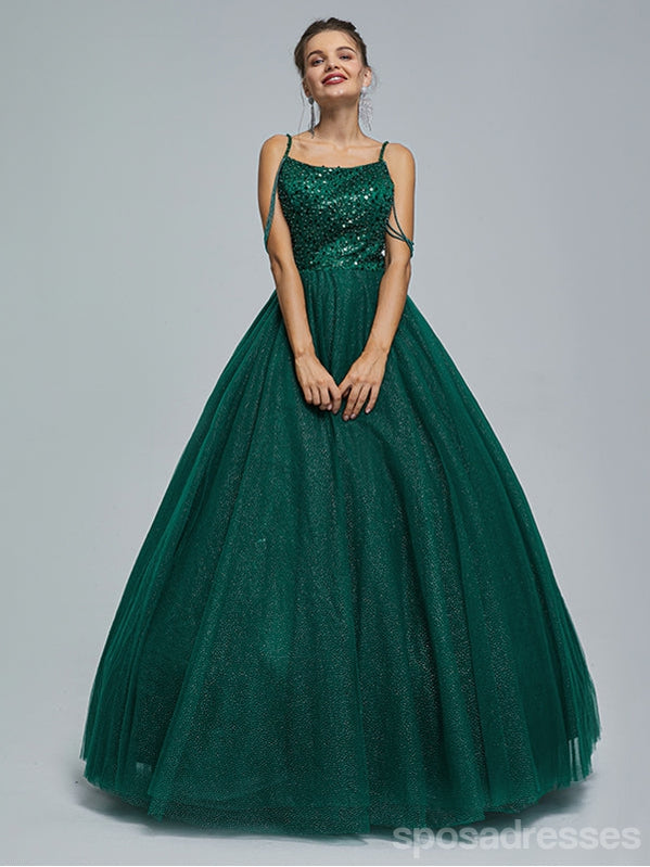 Elegant Green A-Line Spaghetti Strap Long Prom Dress for Women – Perfect for Formal Dances, Graduations & Special Occasions | Style #12996