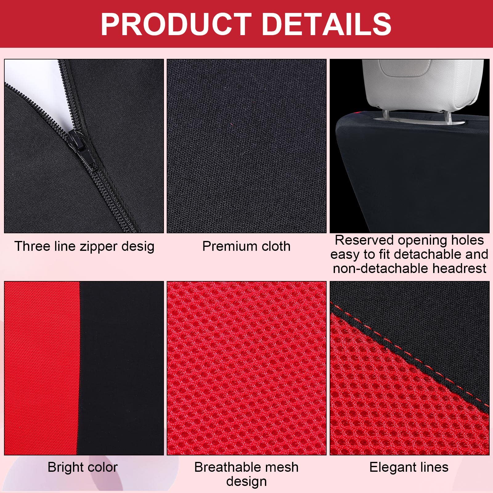 24-Piece Luxury Red Car Seat Cover Set for Women - Full Front & Rear Seat Covers with Fluffy Steering Wheel Cover, Crystal Decorated Seat Belt Shoulder Pads, Bling Car Phone Holder & Hooks - Perfect for Daily Commute, Road Trips & Gift Giving