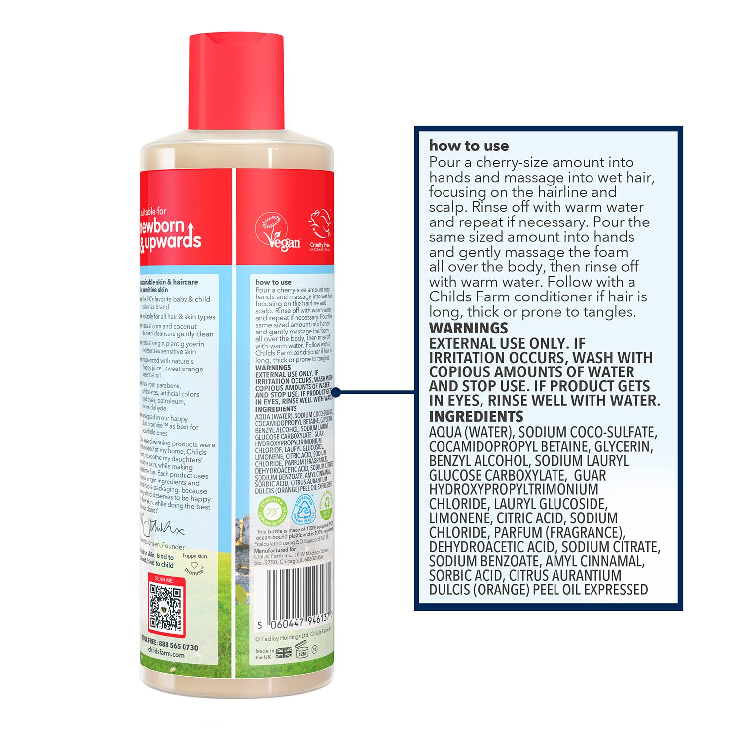 Childs Farm Organic Sweet Orange Kids Hair & Body Wash for Dry & Sensitive Skin - Gentle Cleansing, Vegan & Cruelty-Free, 16.9 fl oz - Perfect for Bath Time & Daily Hygiene