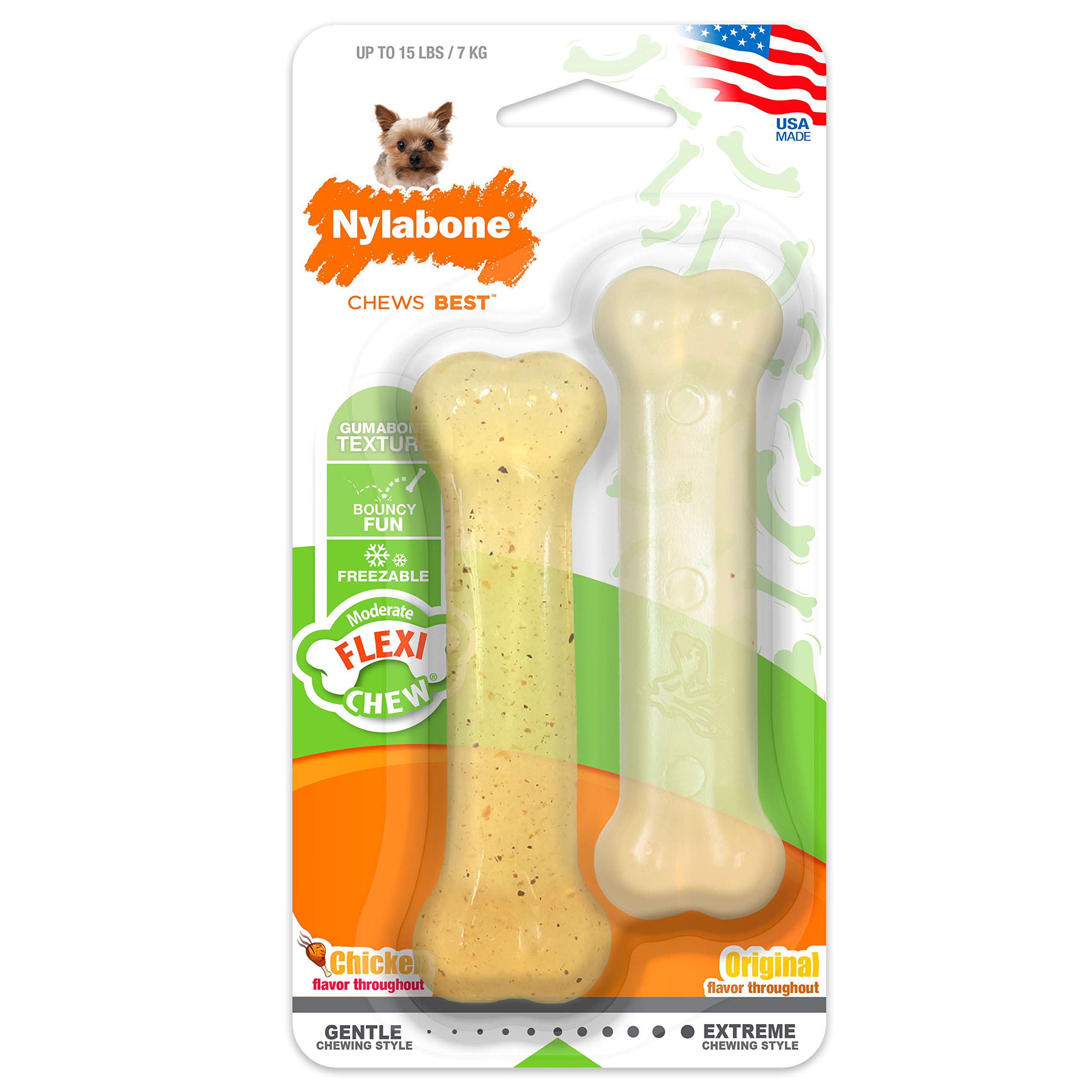 Nylabone FlexiChew Moderate Dog Chew Toys - Dental Cleaning Chews for Medium Dogs - Perfect for Teething Puppies & Adult Dogs for Healthy Teeth & Stress Relief