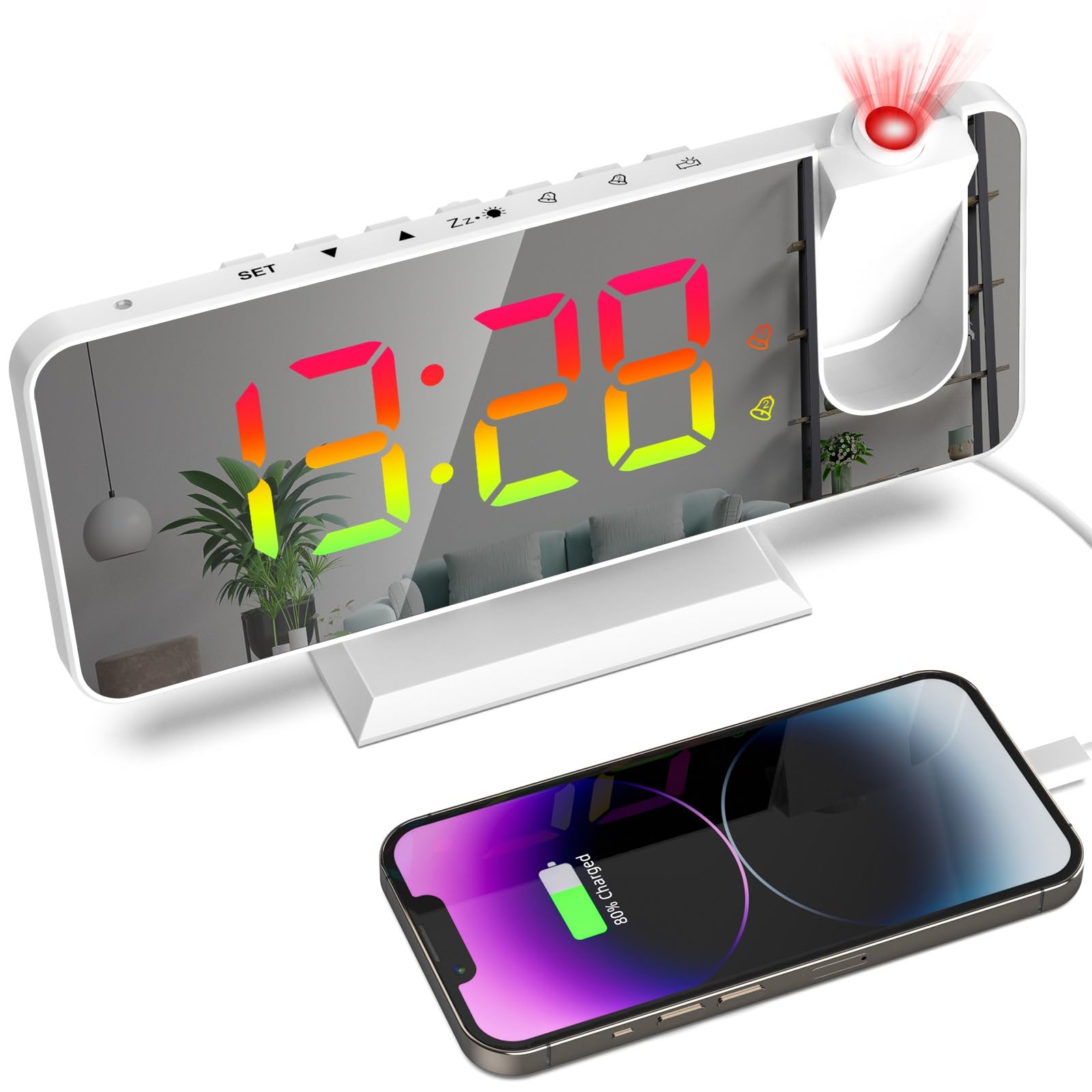 180° Rotatable Projection Alarm Clock with 7.4