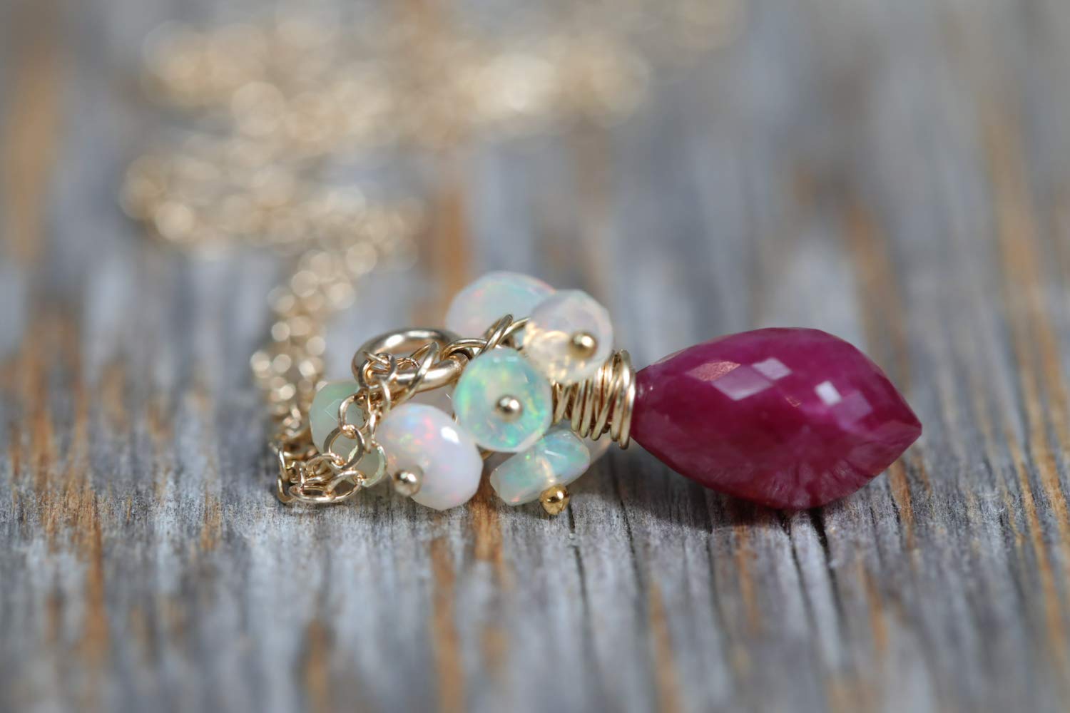 Genuine Ethiopian Opal & Ruby Teardrop Pendant Necklace for Women - October Birthstone Jewelry - Elegant Gift for Birthday, Anniversary & Special Occasions