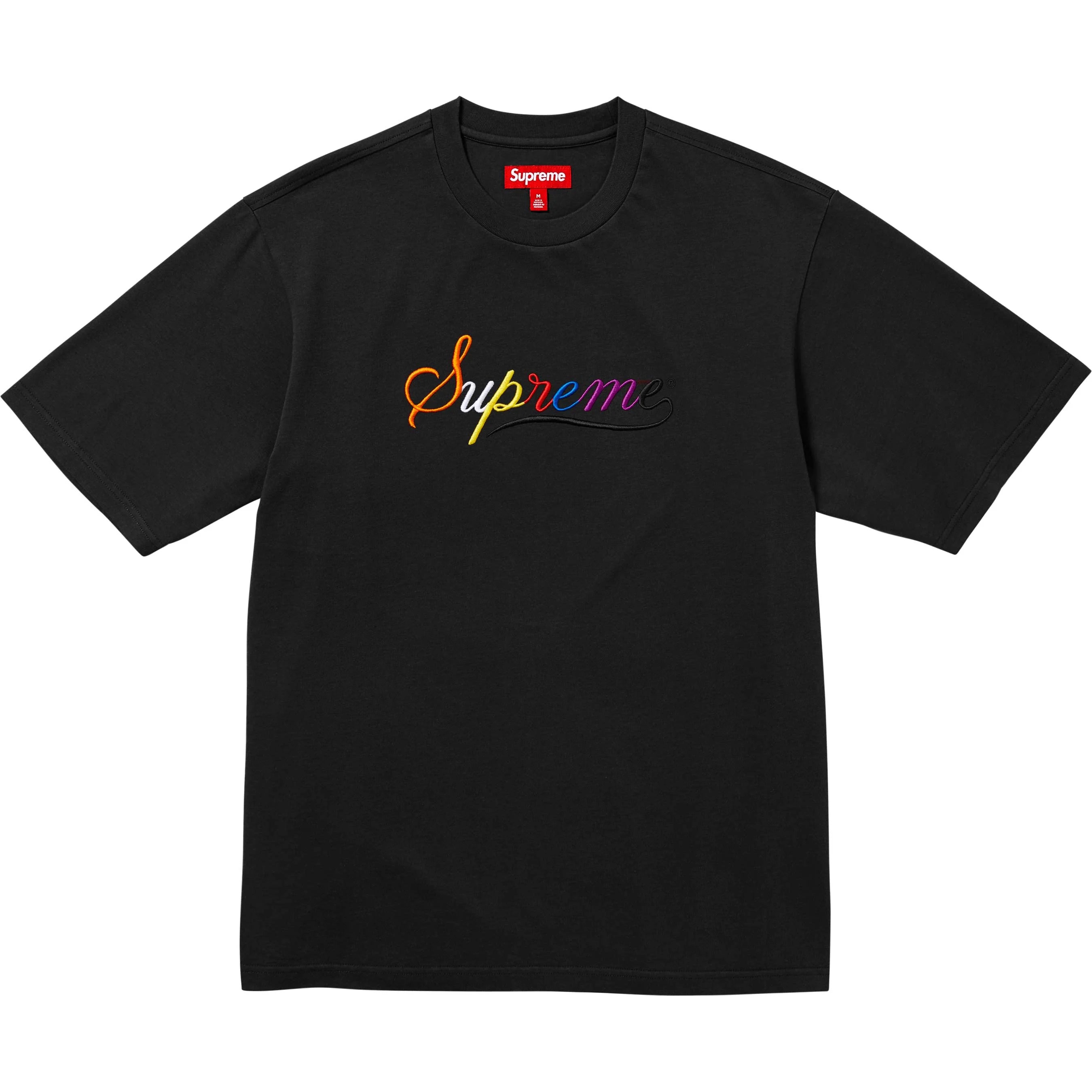 Supreme Women's Short Sleeve Cursive Print T-Shirt - Black Casual Summer Top for Streetwear & Daily Outfits
